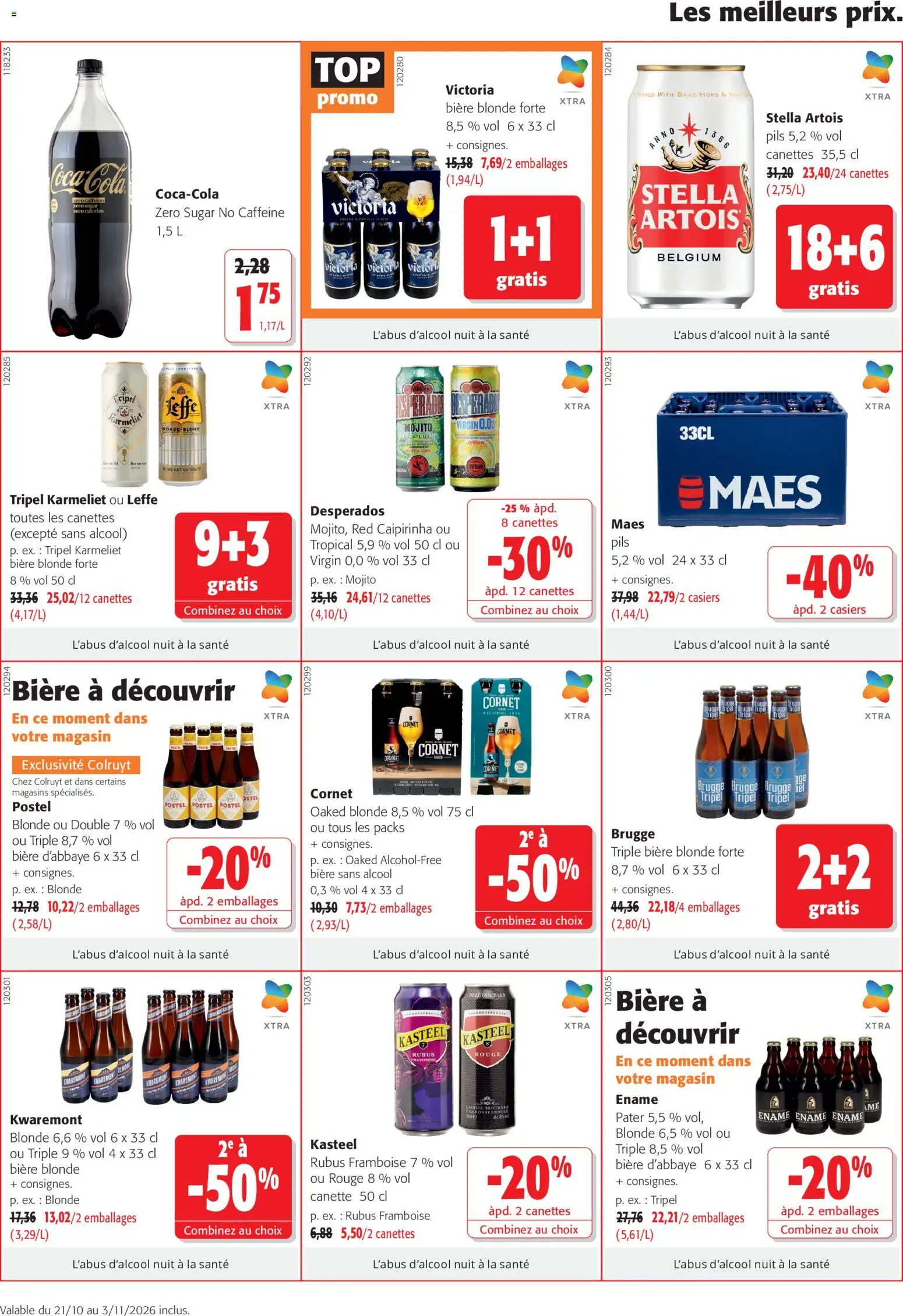 Prévisualisation de Colruyt Toutes les offres du magasin Colruyt formulaire valide 21/10/2026 - Bière, Desperados, Framboise, Bière sans alcool, Leffe, Bière blonde, Bière d’abbaye, Alcool