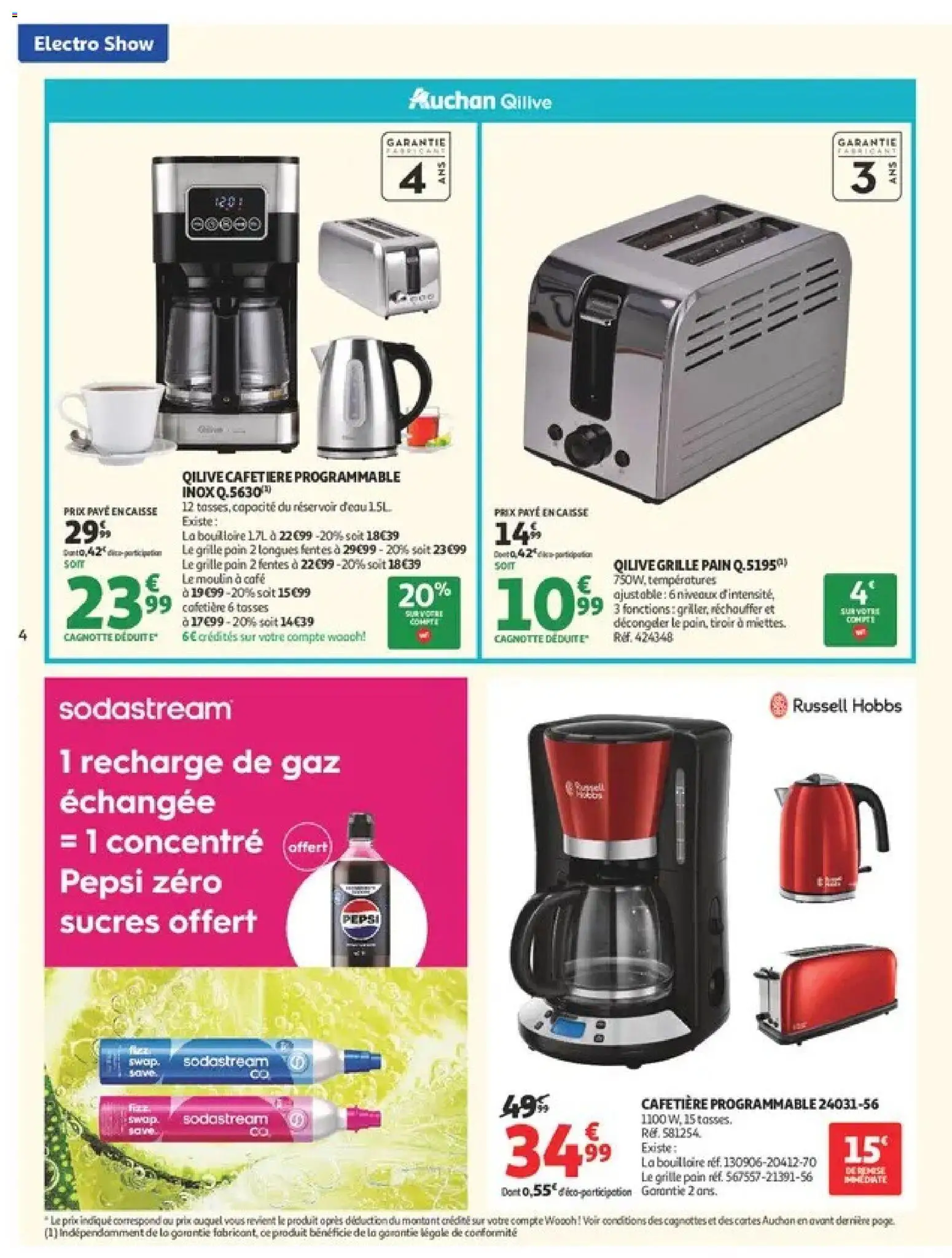 Prévisualisation de Auchan Electroshow du magasin Auchan formulaire valide 01/09/2026 - Café, Sodastream, Pain, Bouilloire, Pepsi, Toaster, Russell Hobbs, Pepsi Zero