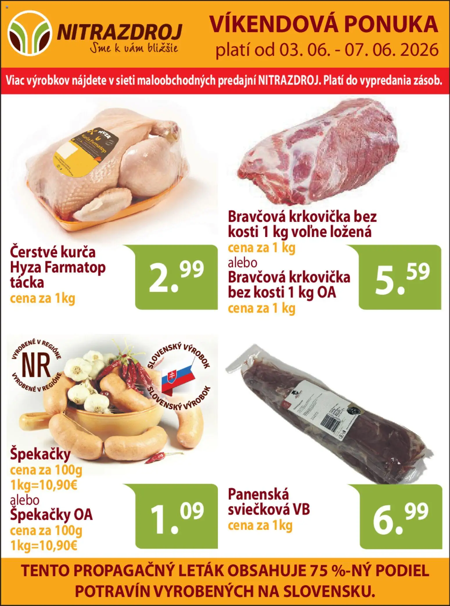 Náhľad Nitrazdroj letáku platného od 03.06.2026 - Krkovička, Bravčová krkovička, Kurča