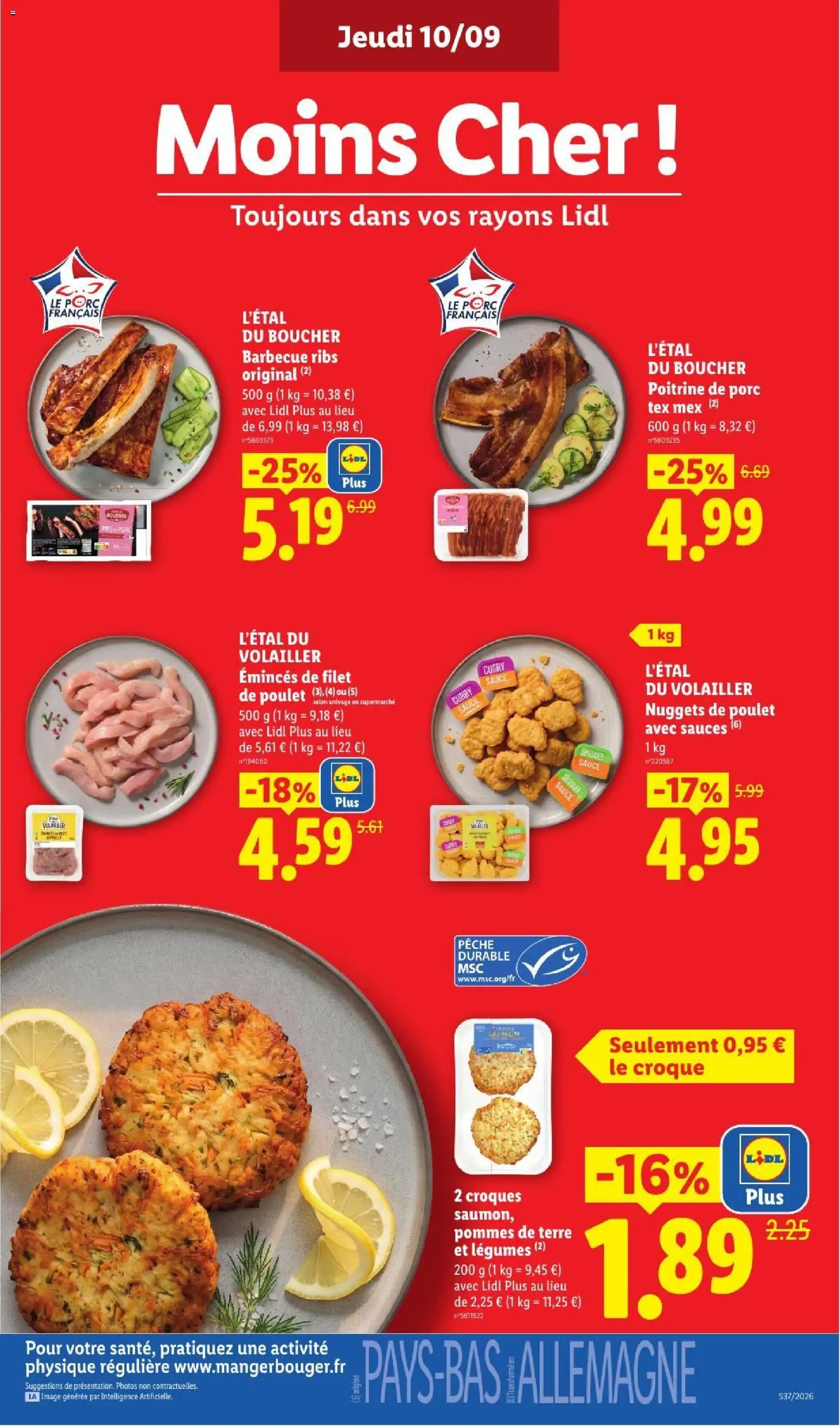 Prévisualisation de LIDL catalogue du magasin LIDL formulaire valide 10/09/2026 - Croque monsieur, Ribs, Pommes de terre, Nuggets, Sauces, Poitrine de porc, Pommes, Nuggets de poulet