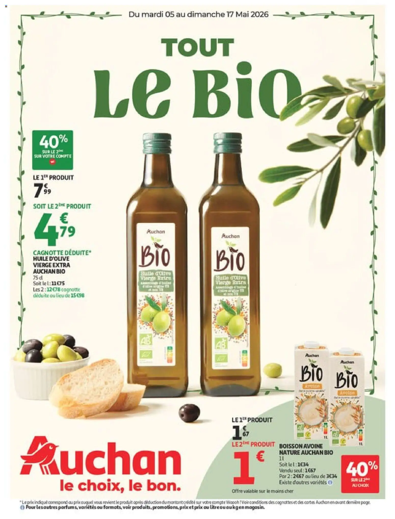 Prévisualisation de Auchan Sélection bio supers du magasin Auchan formulaire valide 05/05/2026 - Fruits, Boisson, Huile, Huile d'olive vierge, Huile D'olive, Huile d'olive vierge extra