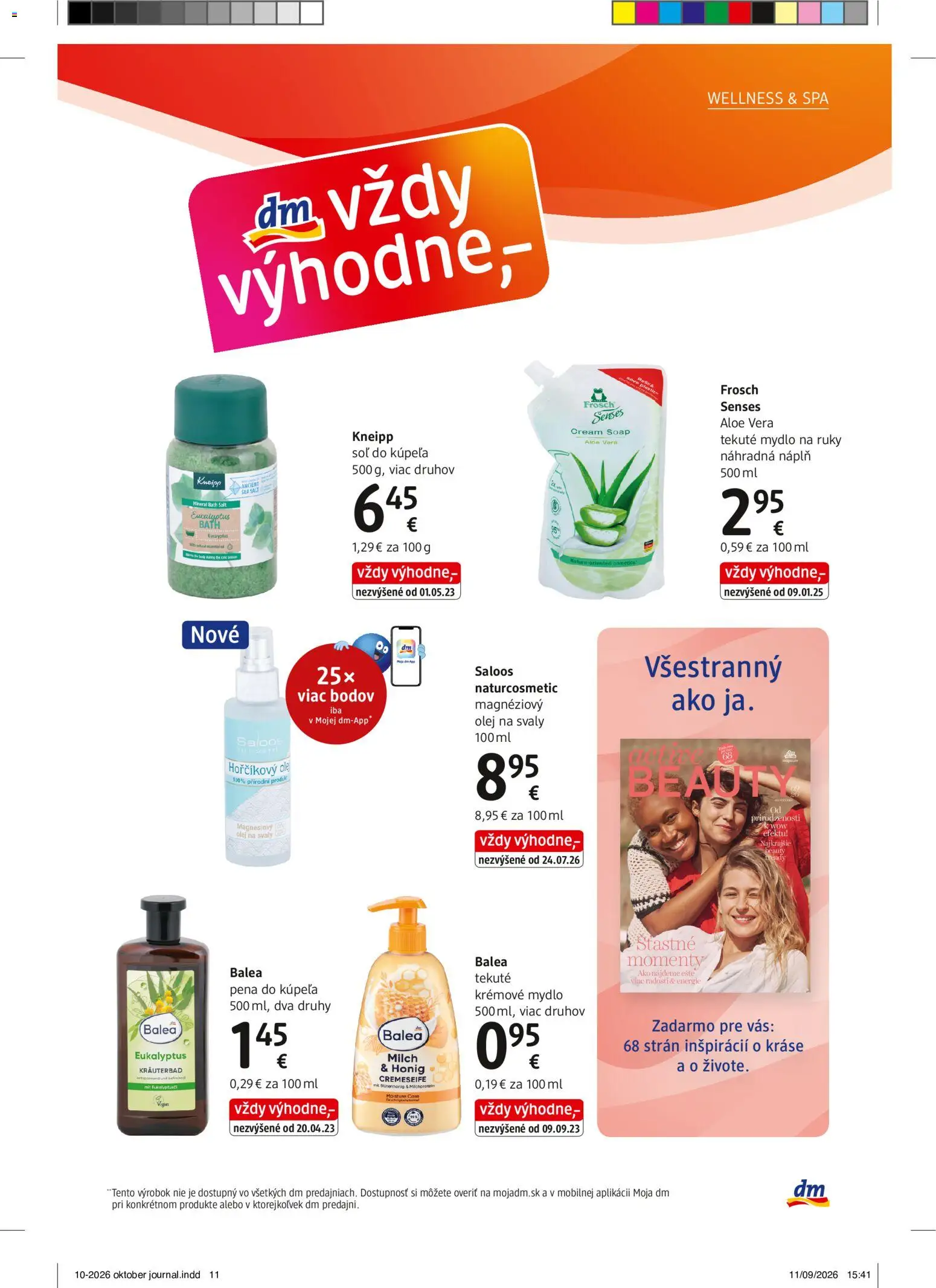 Náhľad dm drogerie letáku platného od 01.10.2026 - Aloe Vera, Olej, Soľ, Mydlo, Pena, Pena do kúpeľa