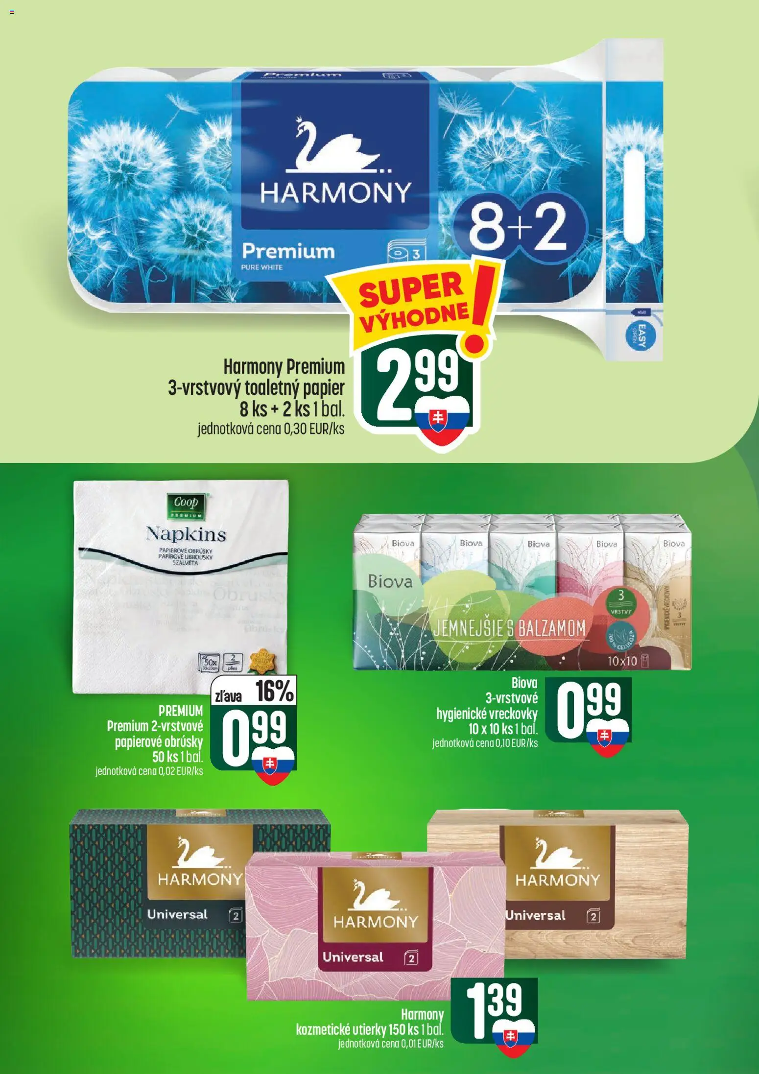 Náhľad COOP Jednota letáku platného od 01.10.2026 - Toaletný papier, Vreckovky, Utierky