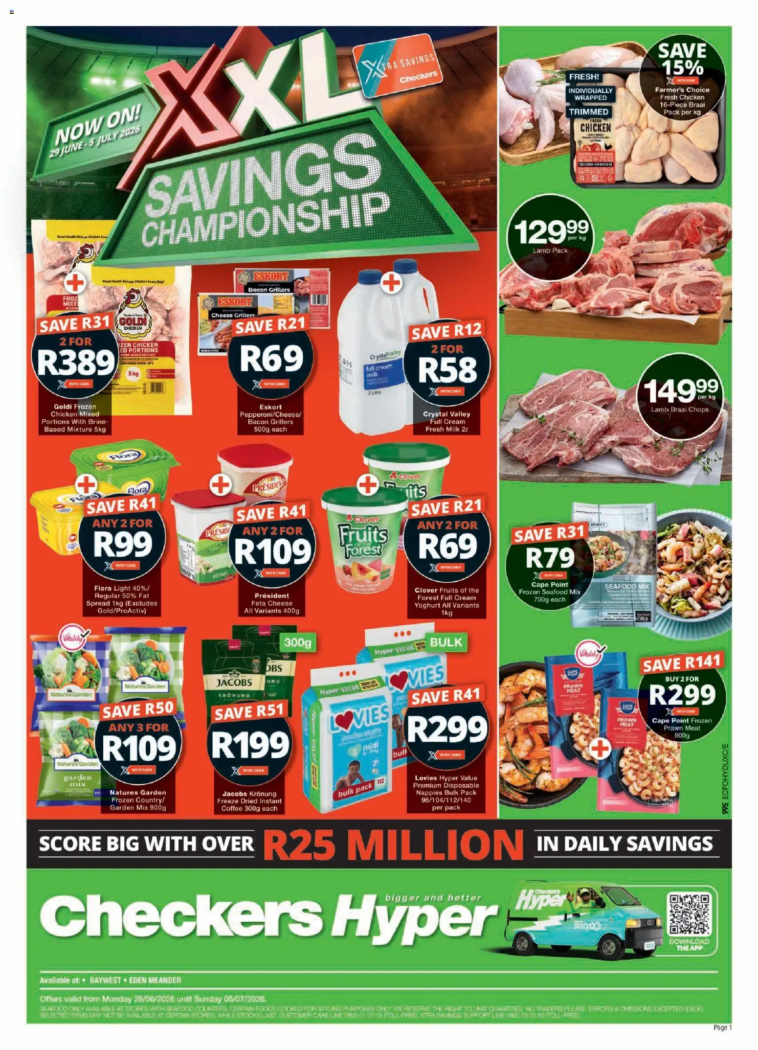 Preview of Checkers flyer valid from 29/06/2026 - Chicken, Milk, Cheese, Seafood, Cream, Yoghurt, Nappies, Spread