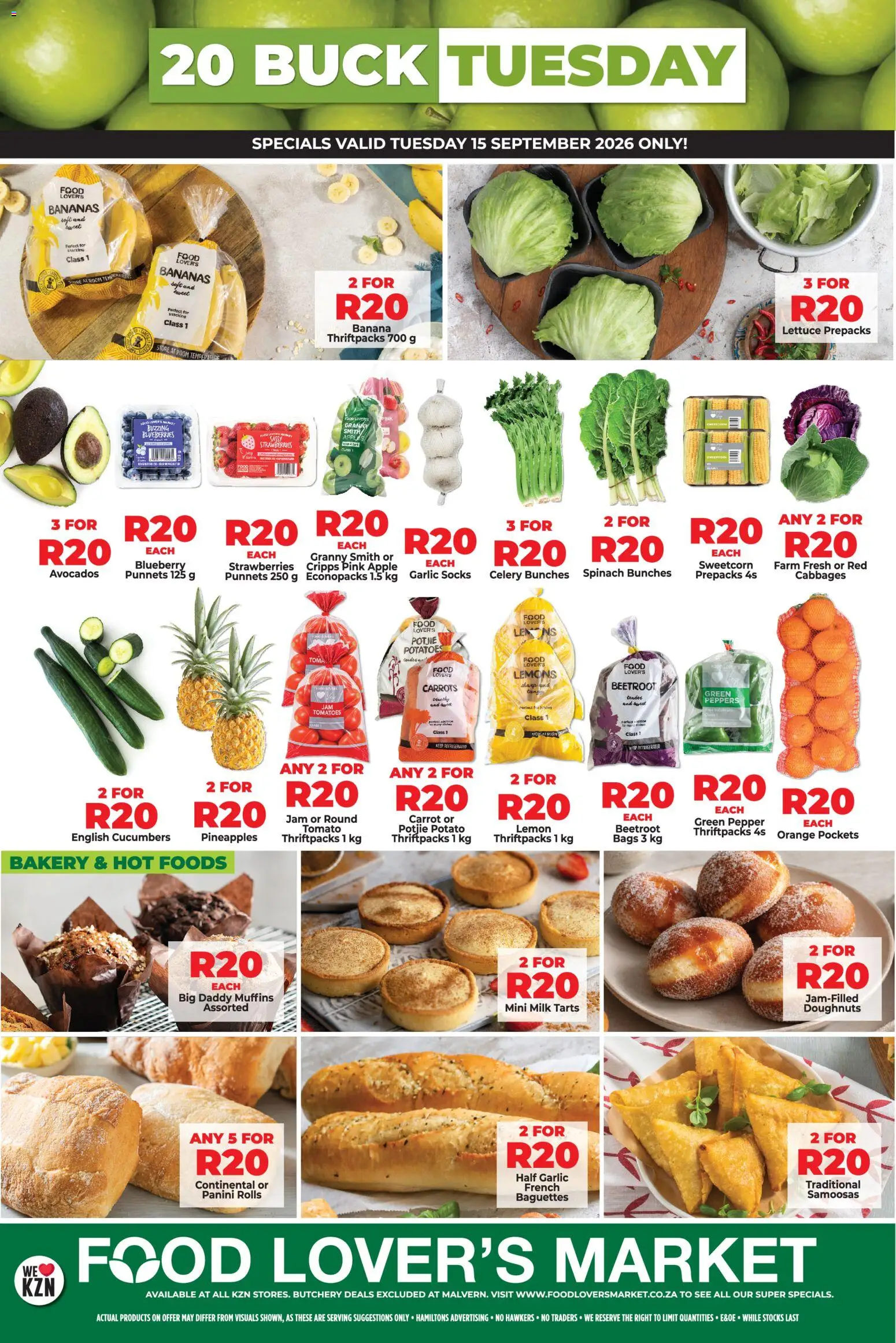 Preview of Food Lover's Market flyer valid from 15/09/2026 - Bakery, Milk, Avocados, Blueberries, Lemons, Lemon, Carrots, Garlic
