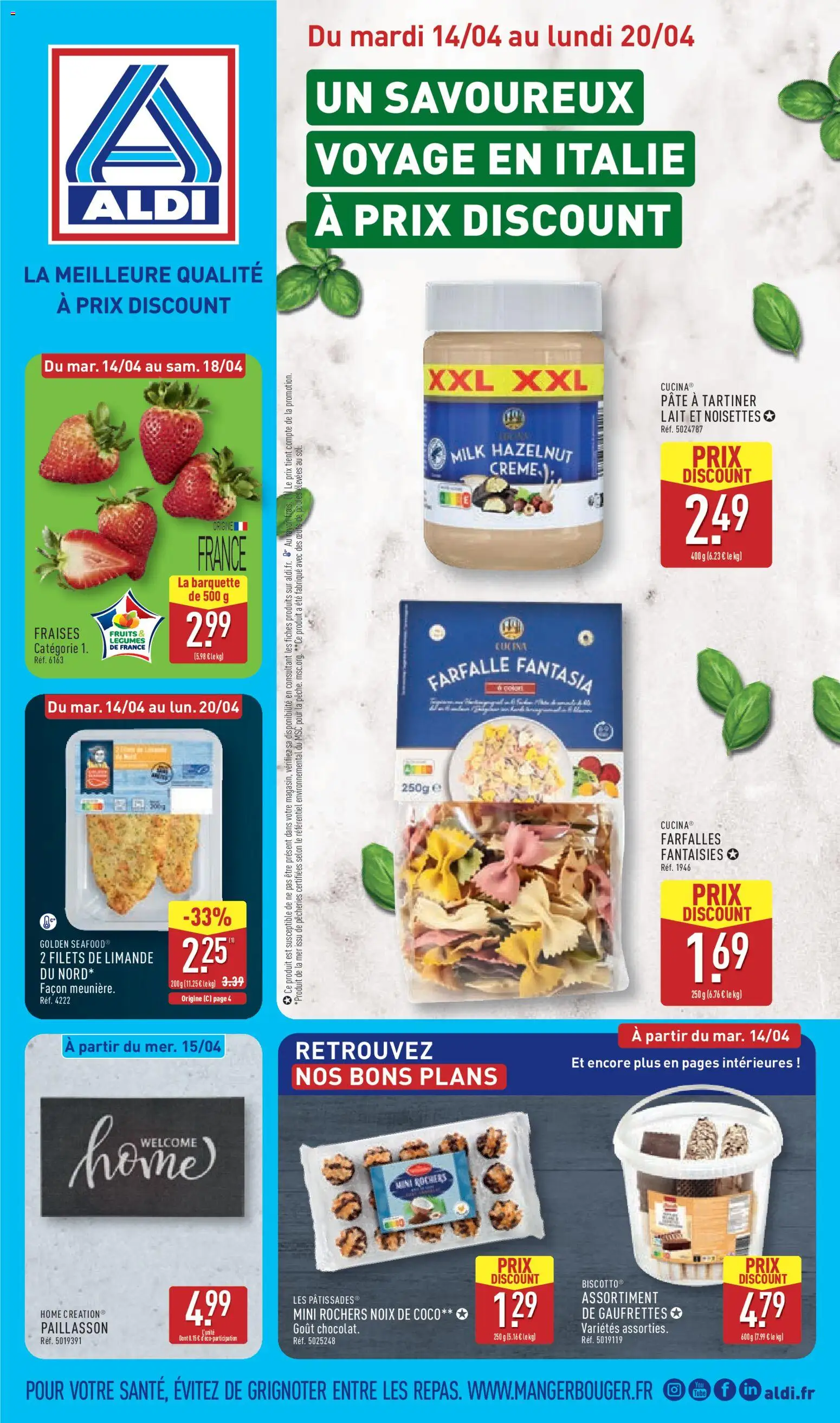 Prévisualisation de Aldi catalogue du magasin Aldi formulaire valide 14/04/2026 - Chocolat, Fruits, Lait, Pâte, Noix, Pâte à tartiner, Noisettes, Filets de limande