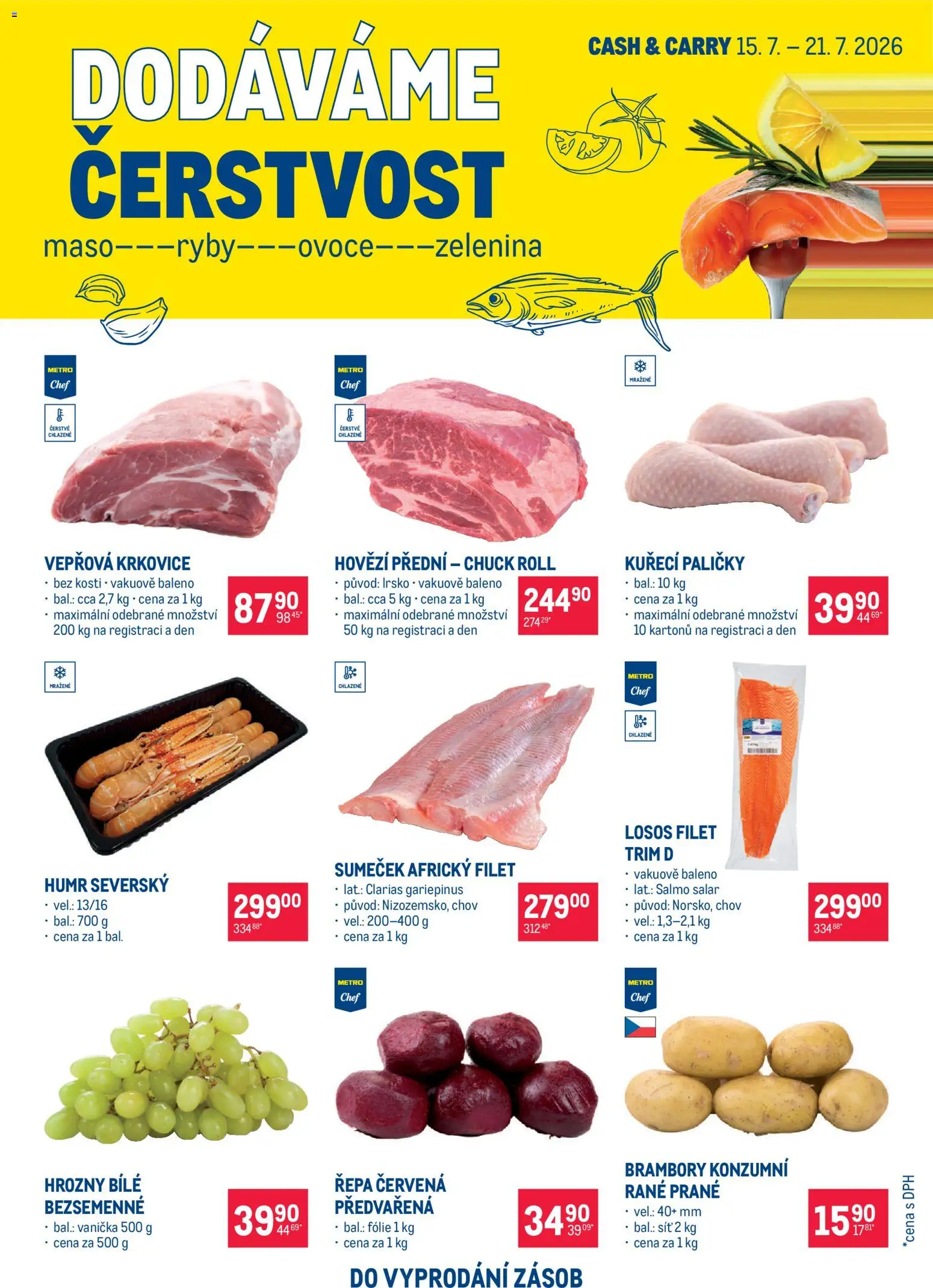 Náhled nabídky: Makro Makro leták - Ultra fresh nabídka platný od 15.07.2026 - Brambory, Ryby, Losos, Řepa, Vepřová krkovice, Ovoce zelenina, Hrozny, Losos Filet