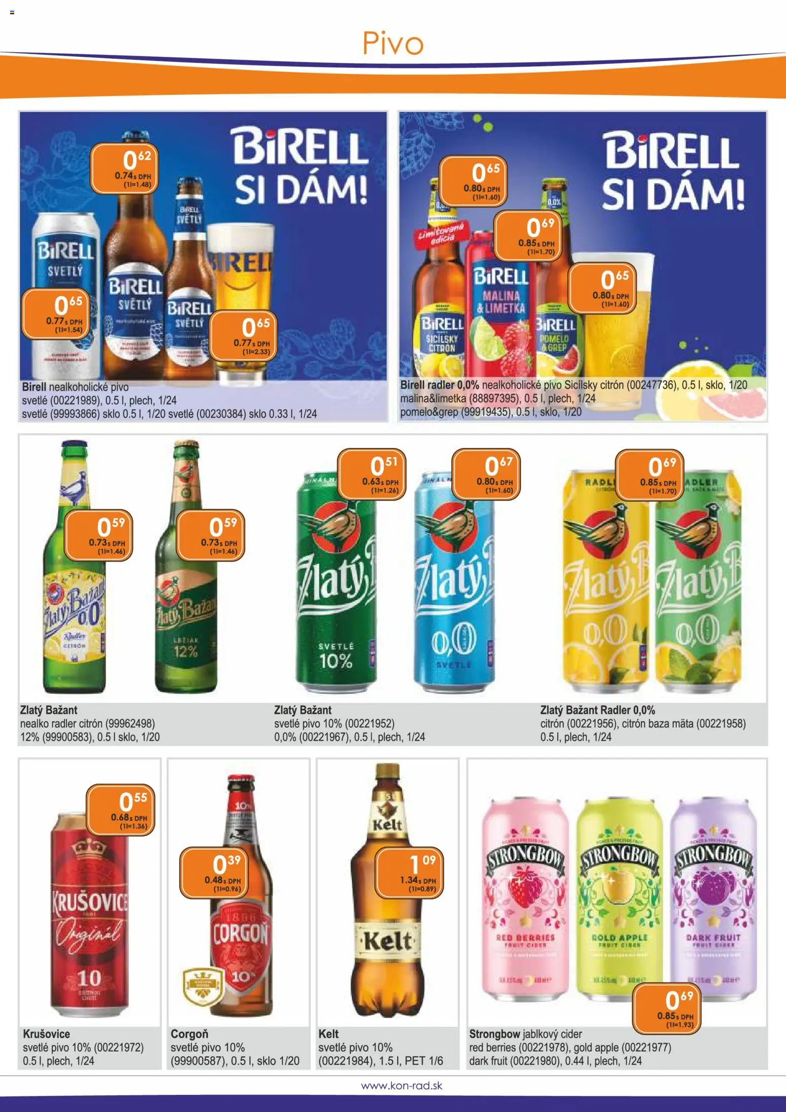 Náhľad KON - RAD letáku platného od 01.11.2026 - Apple, Krušovice, Radler, Strongbow, Kelt, Limetka, Zlatý Bažant, Nealkoholické pivo