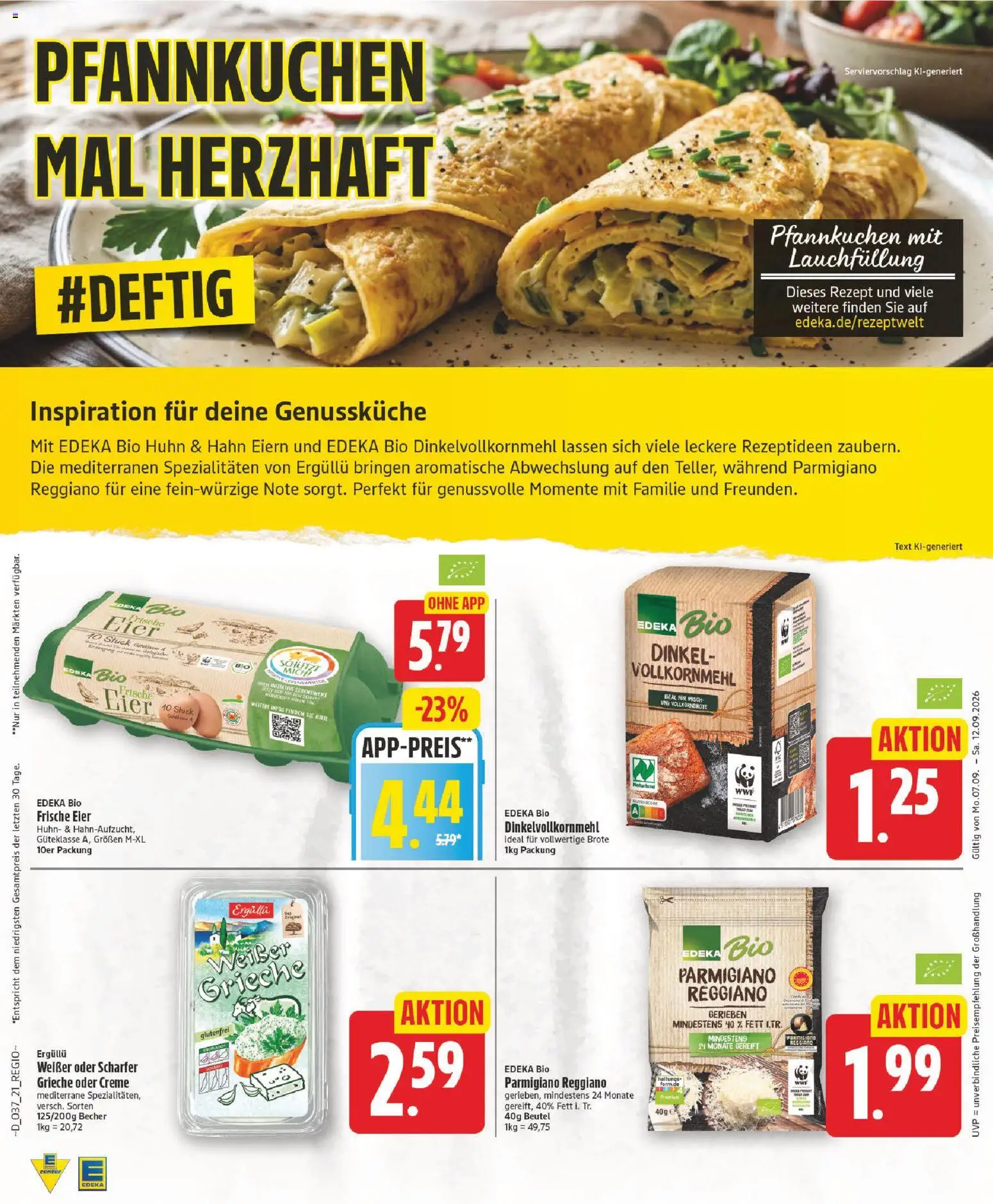 Vorschau von dem Prospekt des Geschäftes Edeka, gültig ab dem 07.09.2026 - Pfannkuchen, Eier, Creme, Spezialitäten, Vollkornmehl