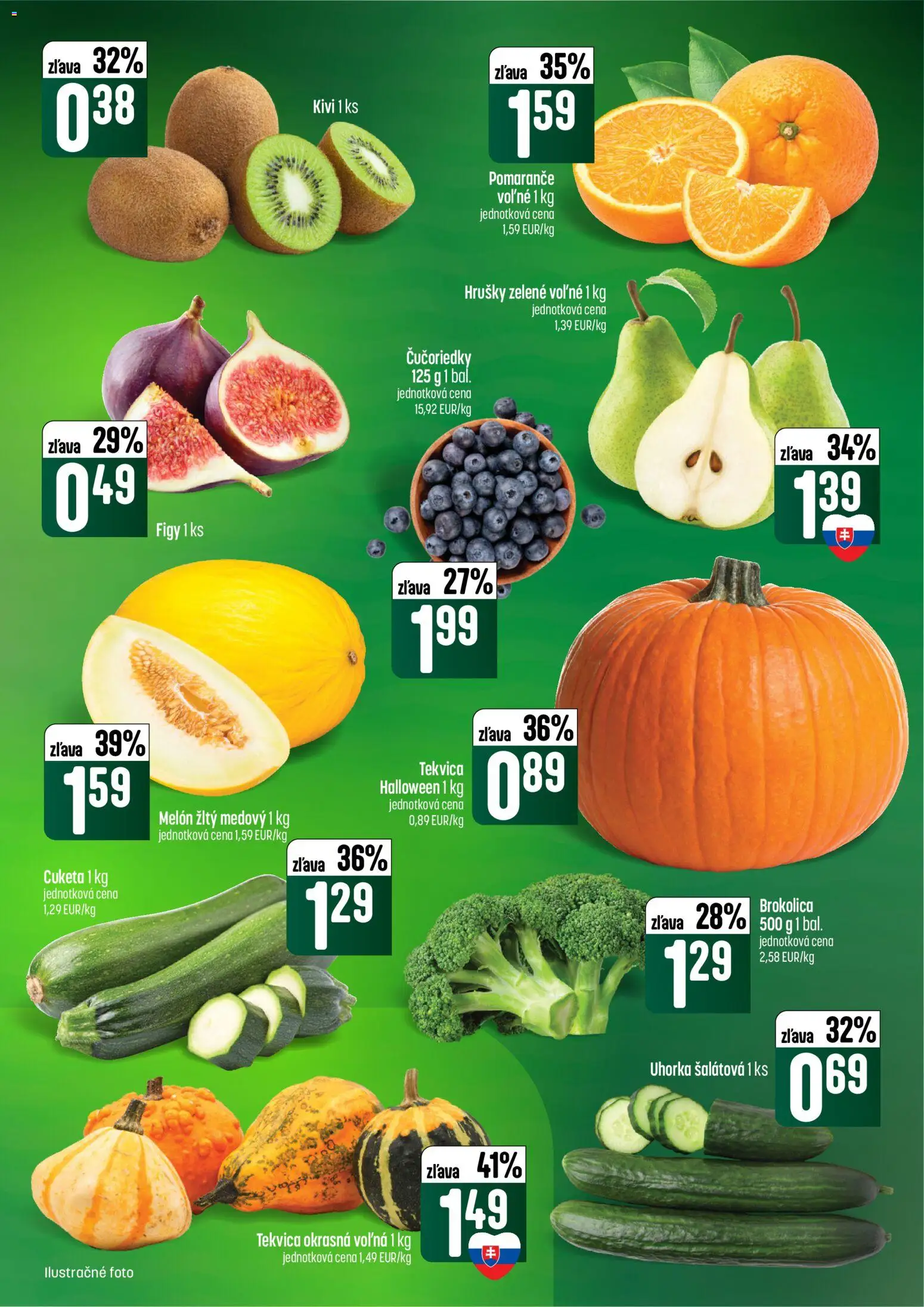 Náhľad COOP Jednota letáku platného od 08.10.2026 - Cuketa, Tekvica, Čučoriedky, Kivi, Figy, Uhorka, Pomaranče, Melón