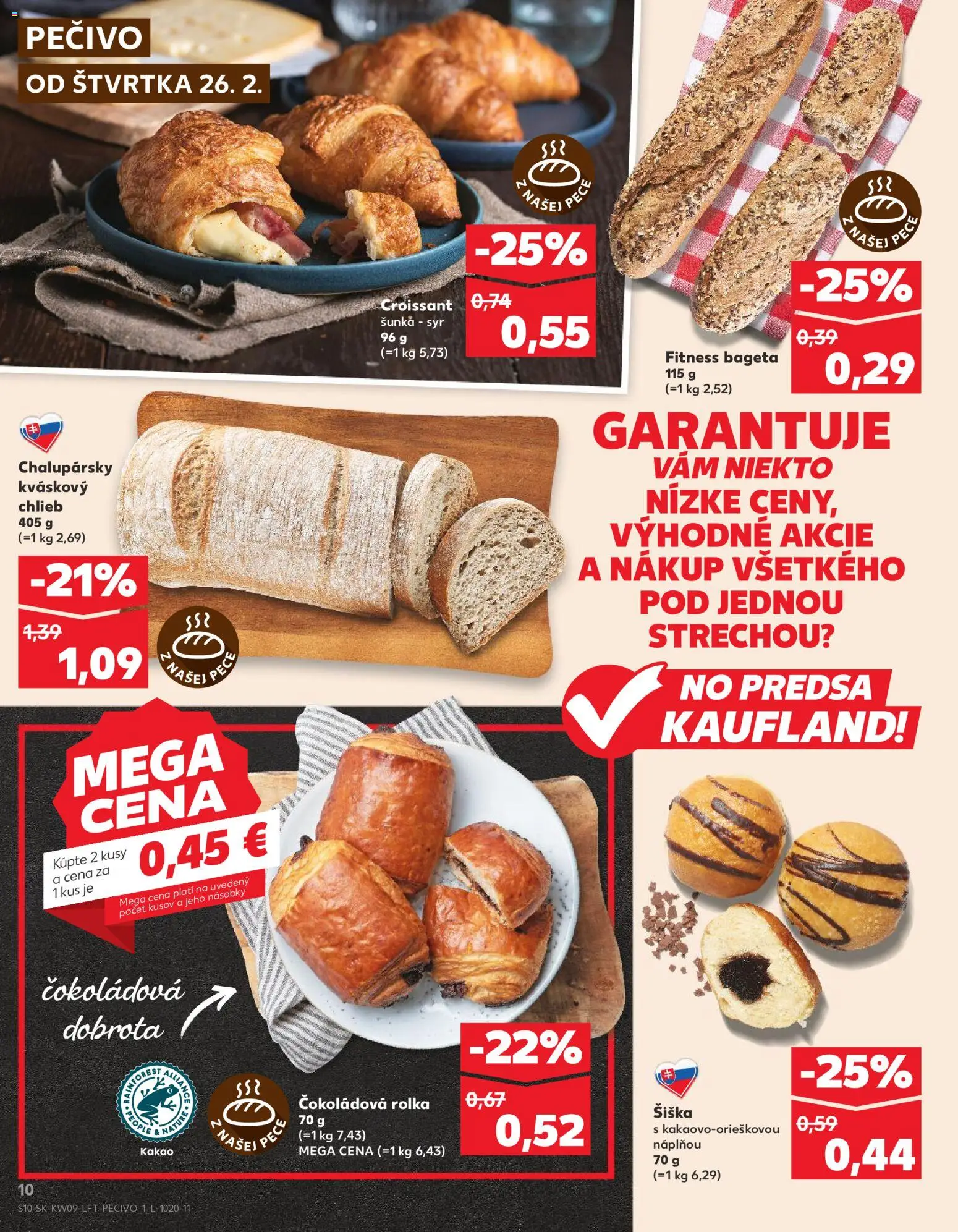 Náhľad Kaufland letáku platného od 26.02.2026 - Syr, Croissant, Chlieb, Pec, Kakao, Bageta, Šiška, Pečivo