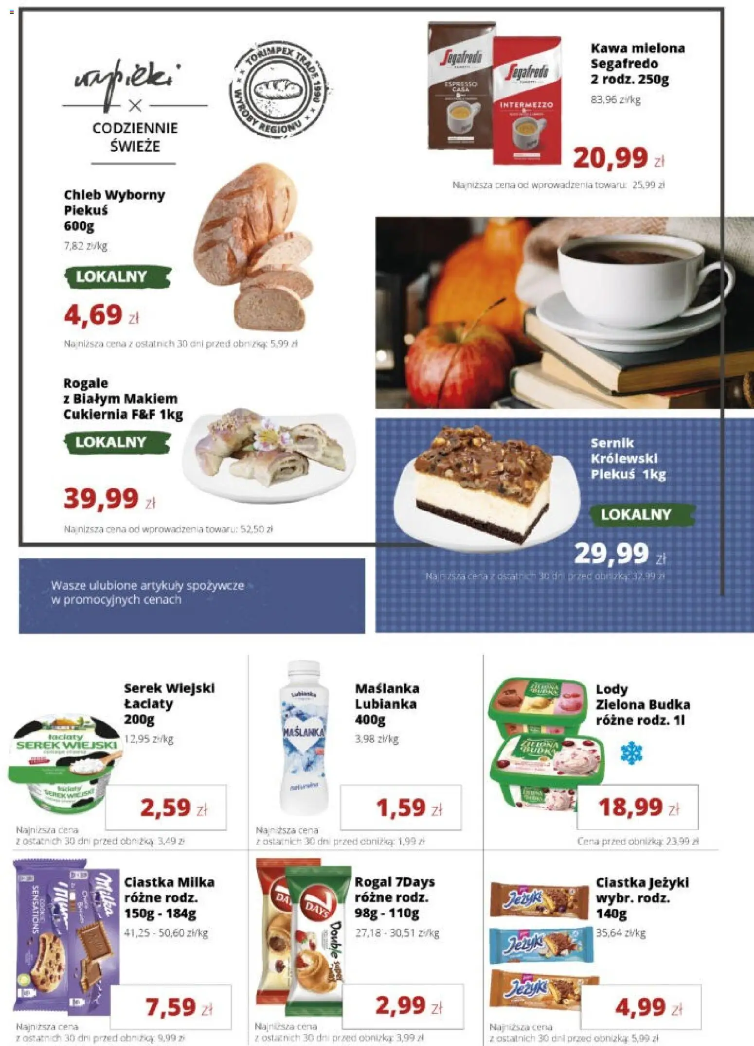 Pogląd gazetki "Torimpex gazetka" ze sklepu Torimpex ważnej od 19.10.2026 - Pizza, Kawa, Serek wiejski, Maślanka, 7days, Kawa mielona, Serek, Ciastka Jeżyki
