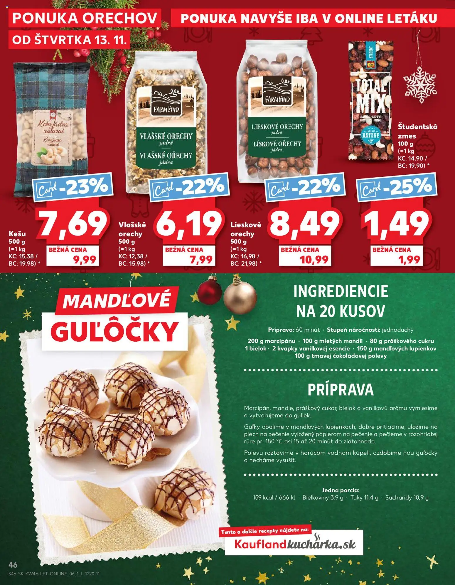 Náhľad Kaufland letáku platného od 13.11.2025 - Orechy, Vlašské orechy, Kešu orechy, Lieskové orechy, Kešu