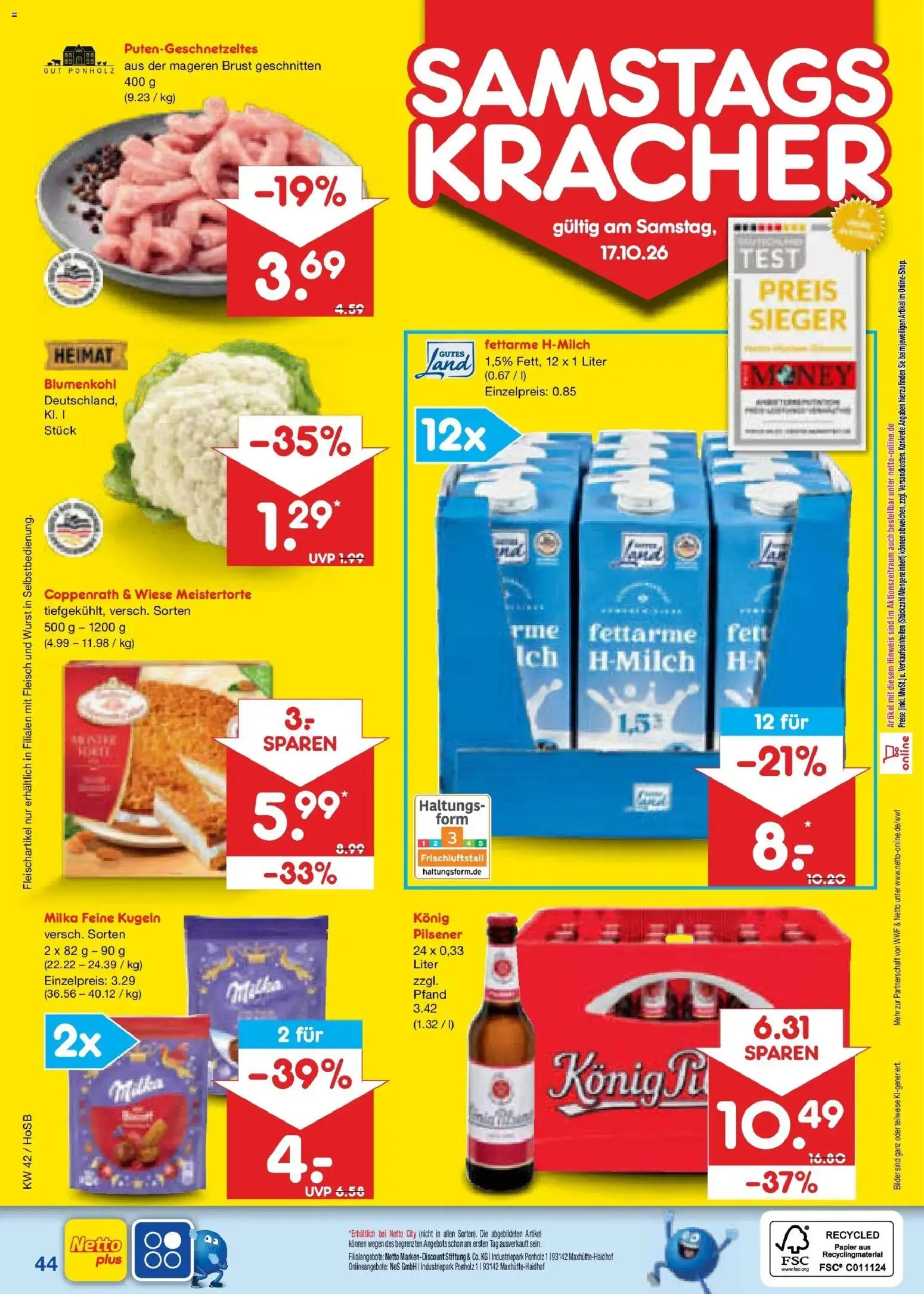 Vorschau von dem Prospekt des Geschäftes Netto Marken-Discount, gültig ab dem 12.10.2026 - Bilder, Wurst, Blumenkohl, Fleisch, Milka