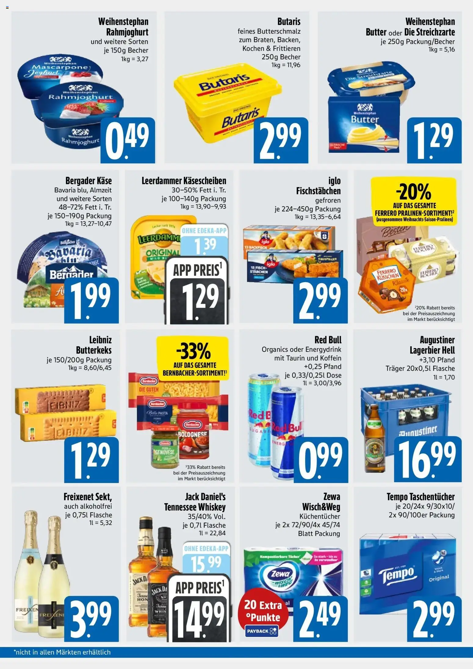 Vorschau von dem Prospekt des Geschäftes E xpress, gültig ab dem 12.10.2026 - Red bull, Pasta, Mascarpone, Tempo, Taschentücher, Leerdammer, Jack Daniel's, Fischstabchen
