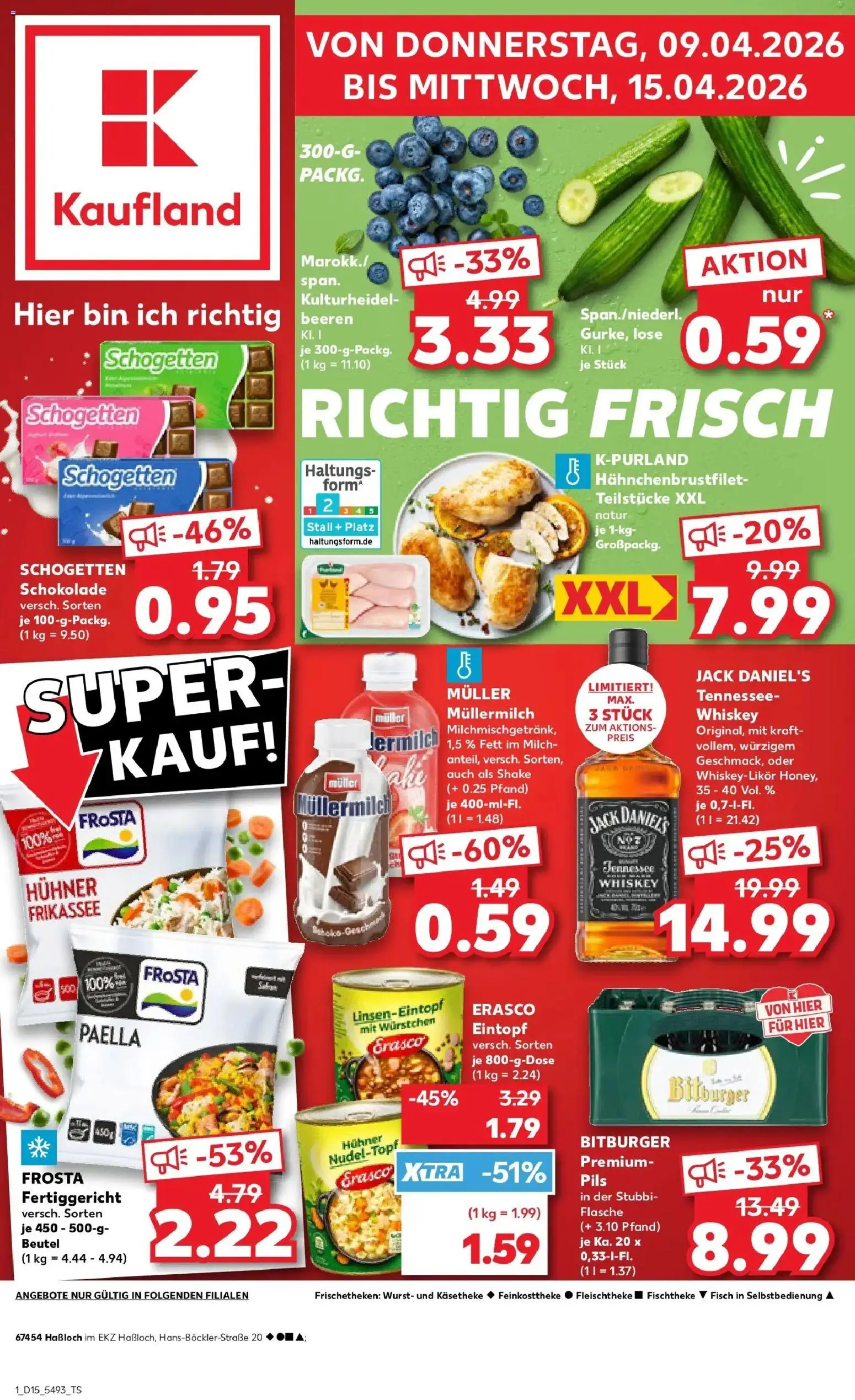 Vorschau von dem Prospekt des Geschäftes Kaufland, gültig ab dem 08.04.2026 - Schokolade, Milch, Whiskey, Müllermilch, Bitburger, Jack Daniel's, Erasco, Muller mullermilch