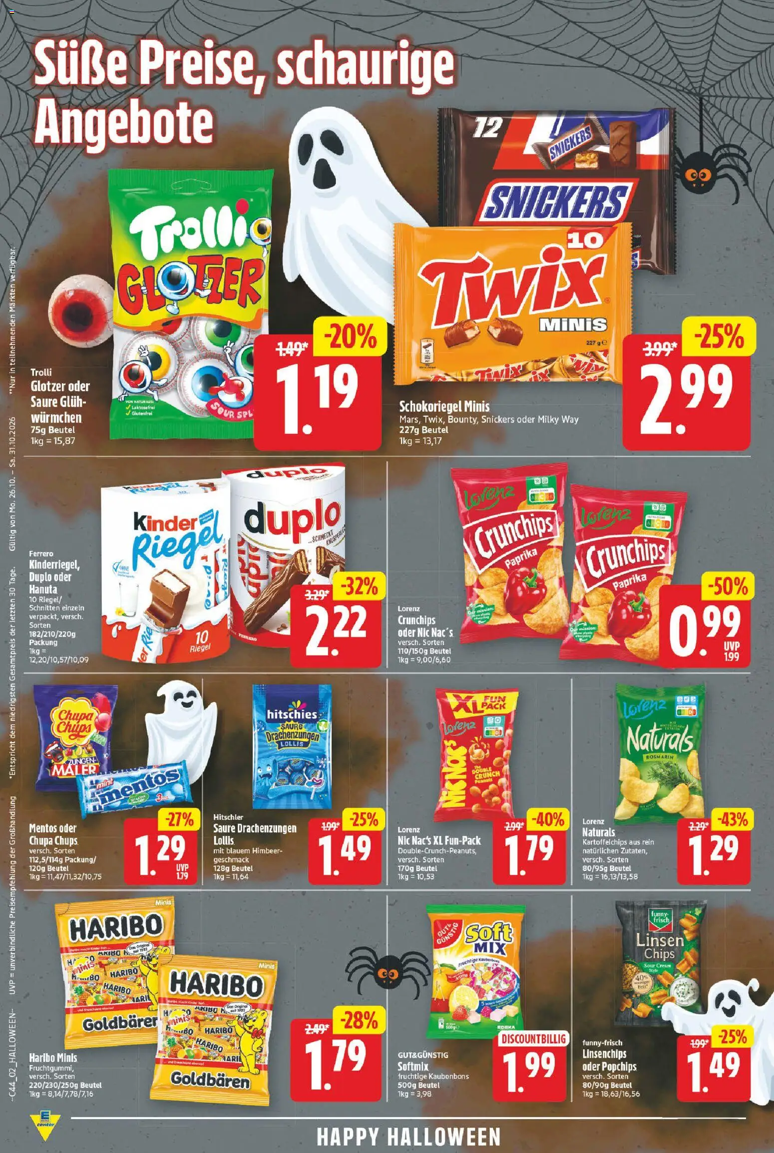 Vorschau von dem Prospekt des Geschäftes E center, gültig ab dem 26.10.2026 - Chips, Haribo, Paprika, Snickers, Lorenz crunchips