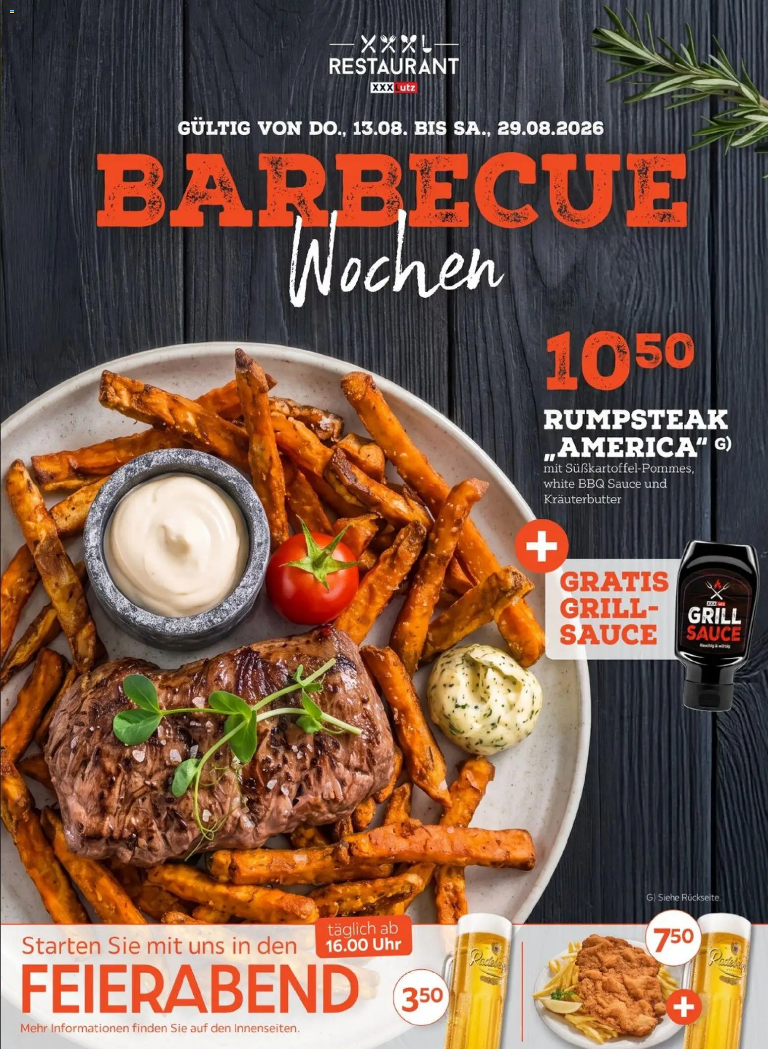 Vorschau von dem Prospekt des Geschäftes XXXLutz, gültig ab dem 08.08.2026 - Uhr, Grill, Rumpsteak, Kräuterbutter