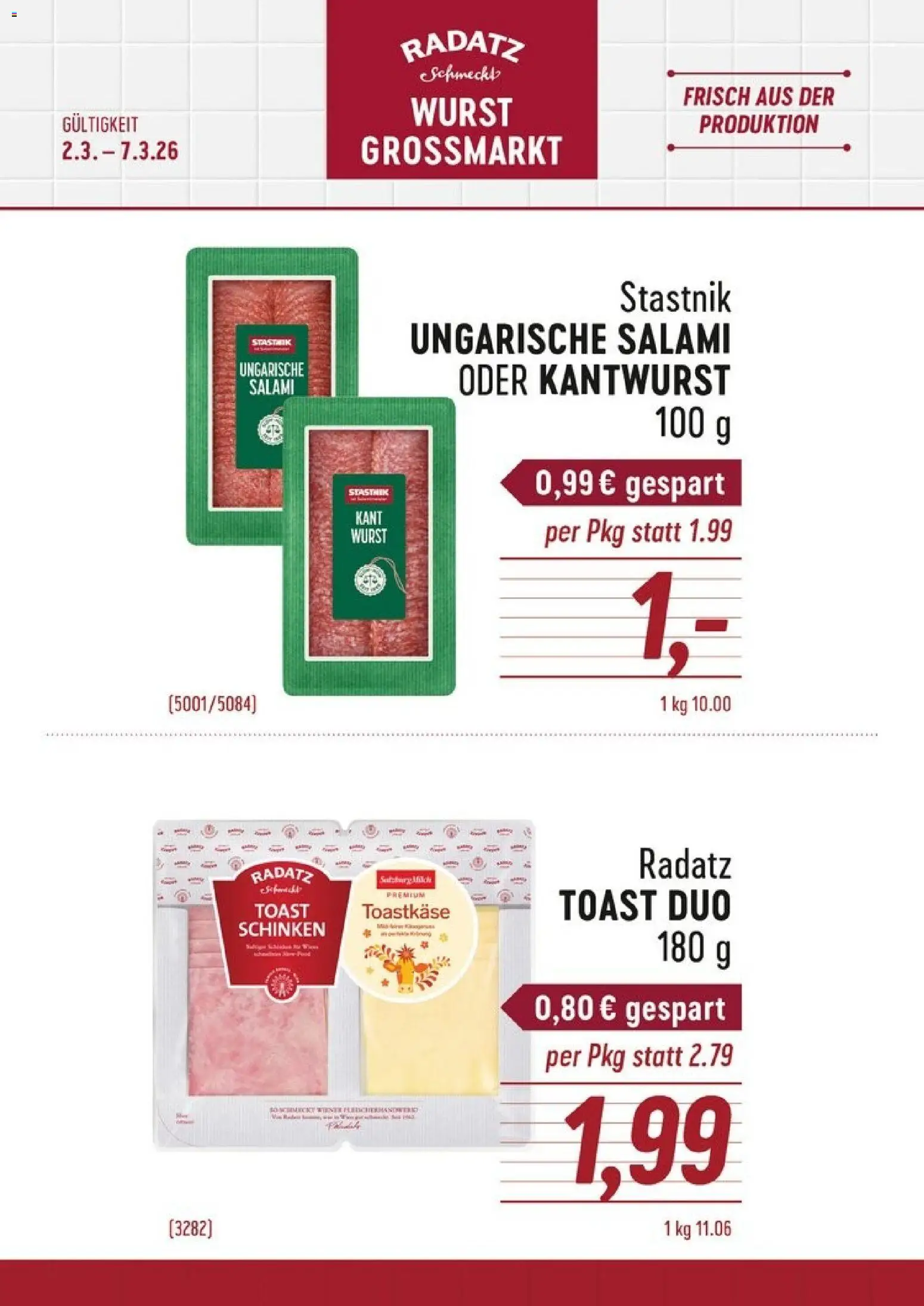 Vorschau der Angebote: Radatz Radatz Flugblatt gültig ab 02.03.2026 - Wurst, Milch, Schinken, Salami