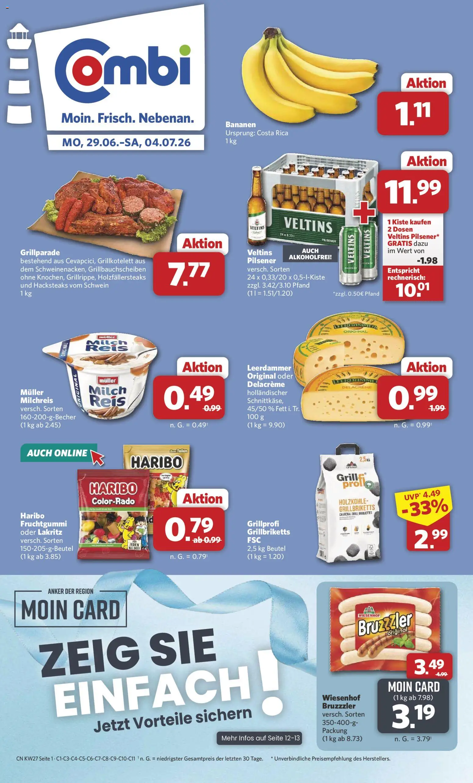 Vorschau von dem Prospekt des Geschäftes Combi, gültig ab dem 29.06.2026 - Haribo, Grill, Bananen, Reis, Veltins, Leerdammer
