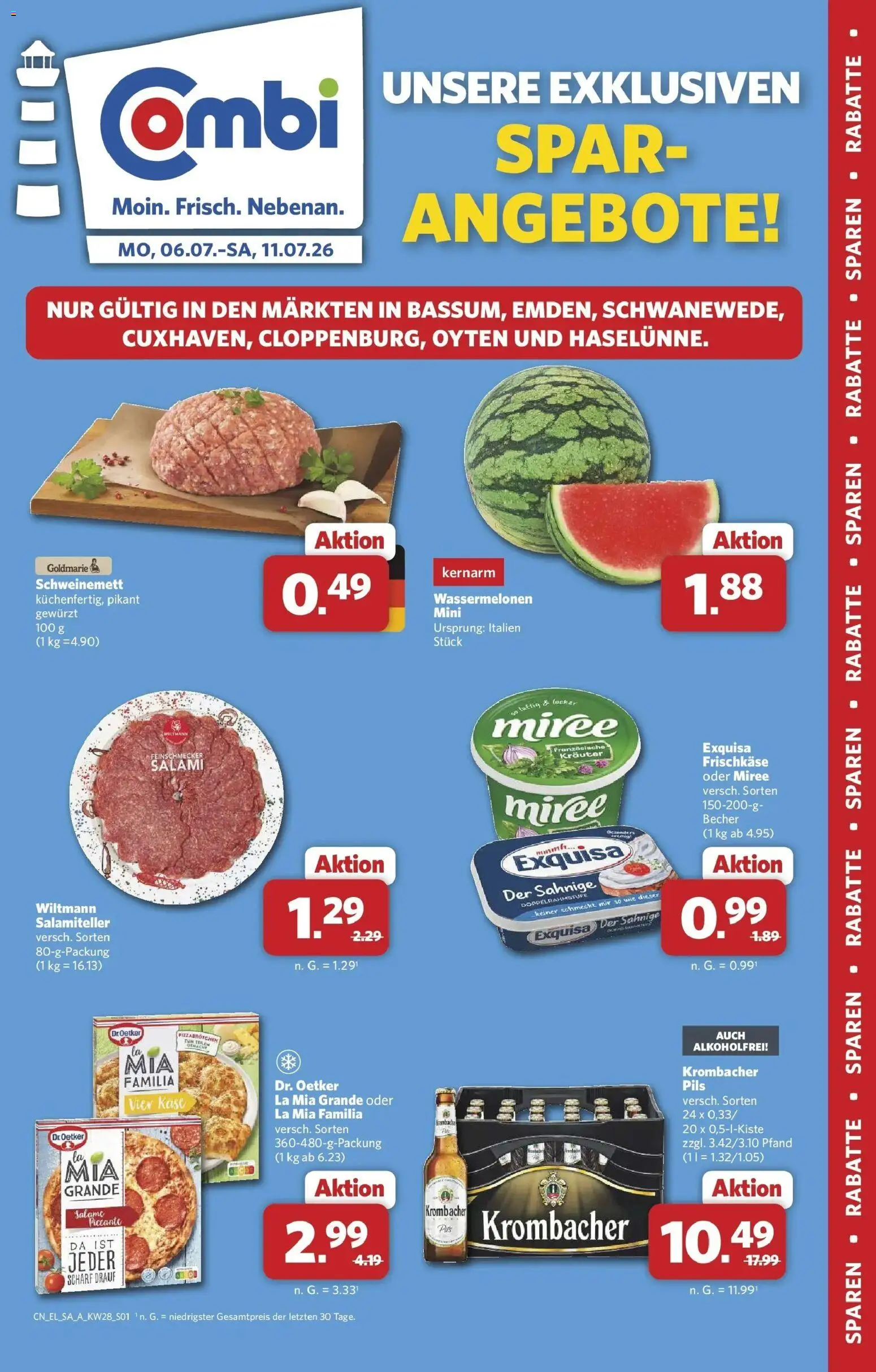 Vorschau von dem Prospekt des Geschäftes Combi, gültig ab dem 06.07.2026 - Käse, Krombacher, Salami, Pils, Exquisa, Frischkase