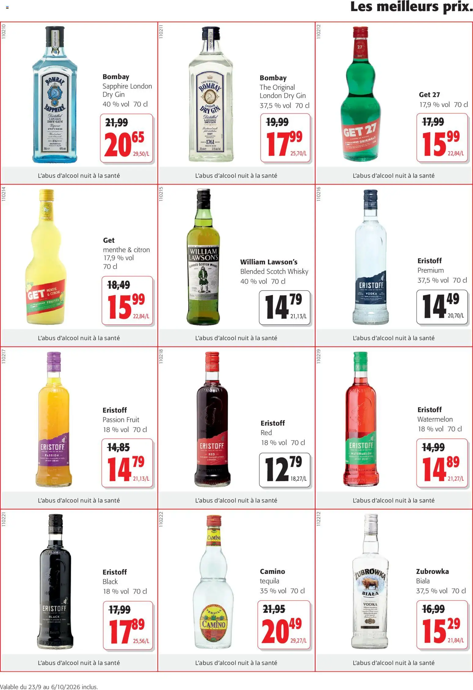 Prévisualisation de Colruyt Toutes les offres du magasin Colruyt formulaire valide 23/09/2026 - Whisky, Vodka, Thé, Citron, Tequila, Gin, Menthe, Bombay Sapphire
