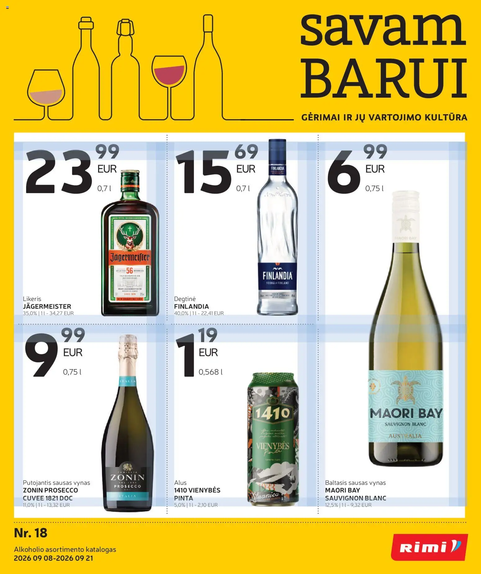 Rimi parduotuvės leidinio Rimi leidinys - Alkoholinių gėrimų galiojančio nuo 2026.09.08 peržiūra