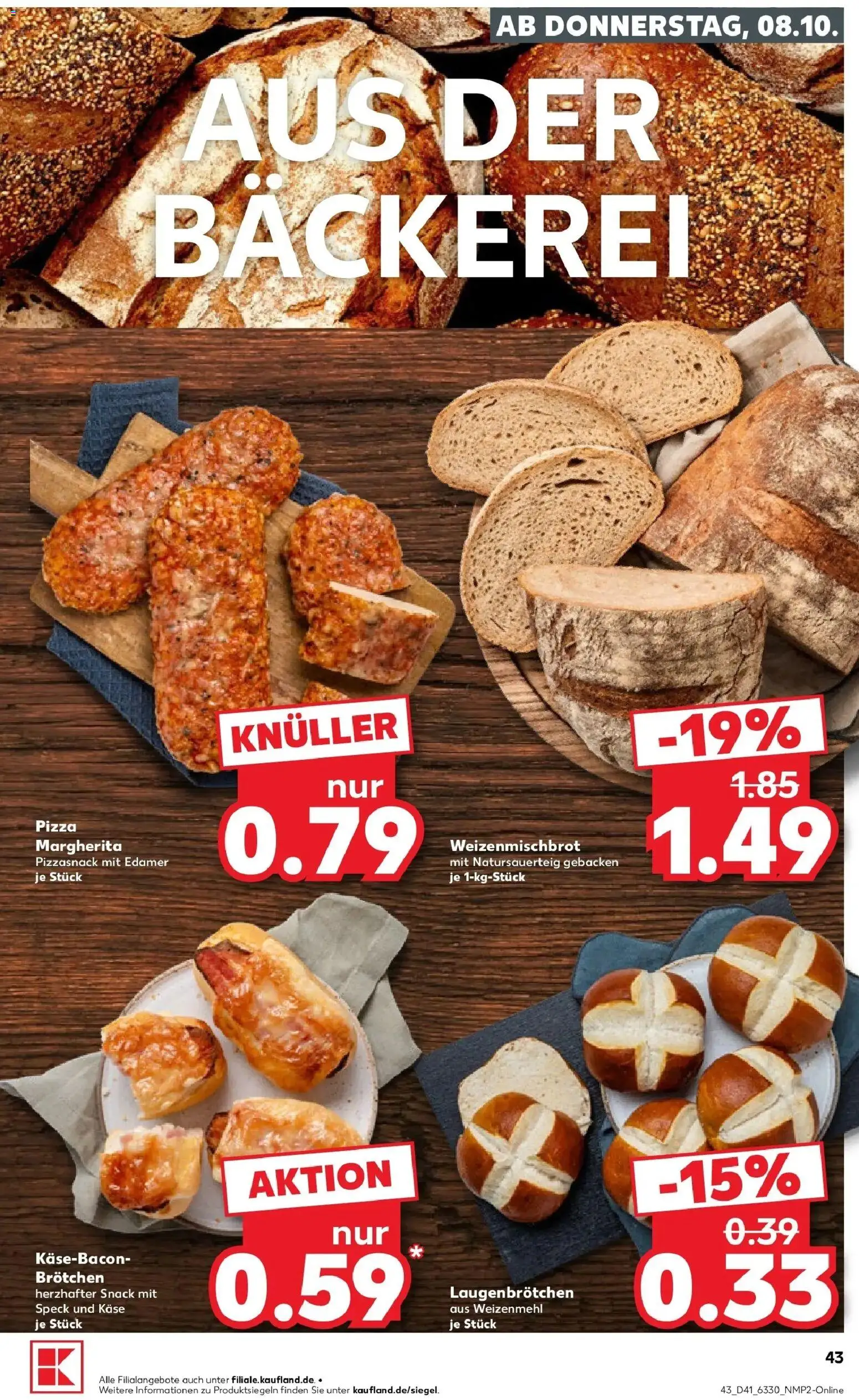 Vorschau von dem Prospekt des Geschäftes Kaufland, gültig ab dem 08.10.2026 - Bäckerei, Pizza, Käse, Weizenmehl, Edamer