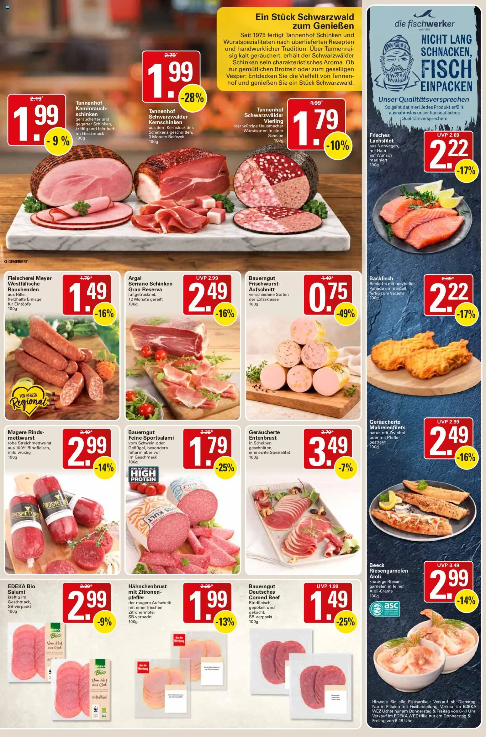 Vorschau von dem Prospekt des Geschäftes WEZ, gültig ab dem 26.10.2026 - Fisch, Garnelen, Salami, Schinken, Serrano schinken, Pfeffer, Bauerngut, Hahnchenbrust