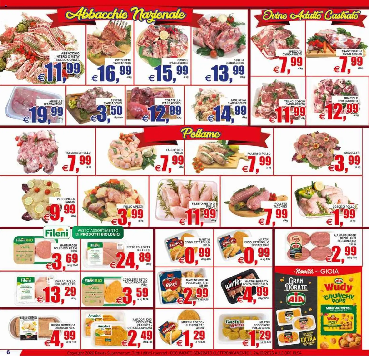 Anteprima dell'opuscolo Pewex volantino Ultramercato Irnerio dal negozio Pewex valido da 23/10/2026 - Tacchino, Petto di Pollo, Spinaci, Filetto, Suino, Spalla, Cosce di pollo, Pollame