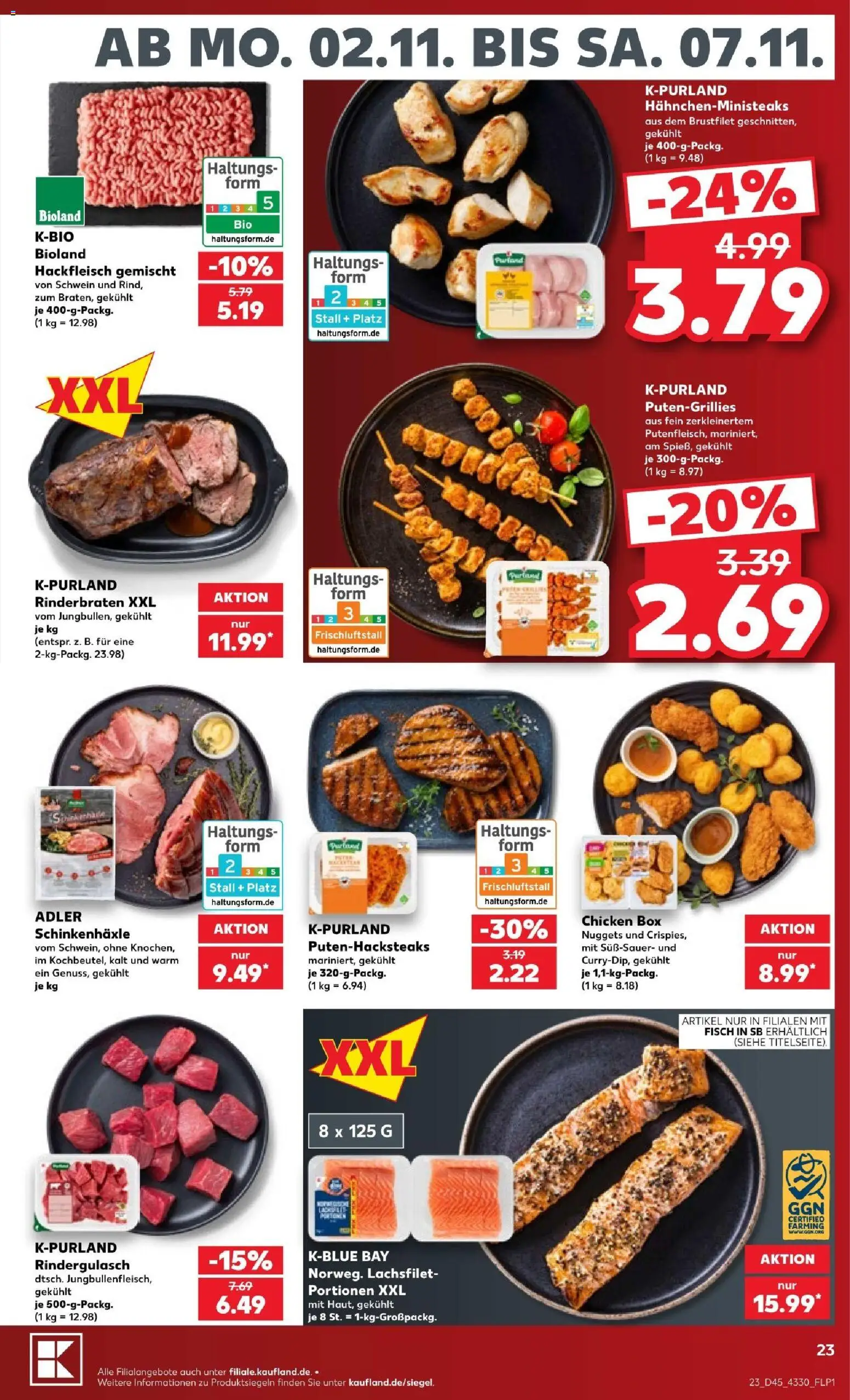 Vorschau von dem Prospekt des Geschäftes Kaufland, gültig ab dem 02.11.2026 - Fisch, Rinderbraten, Hackfleisch, Rindergulasch, Box