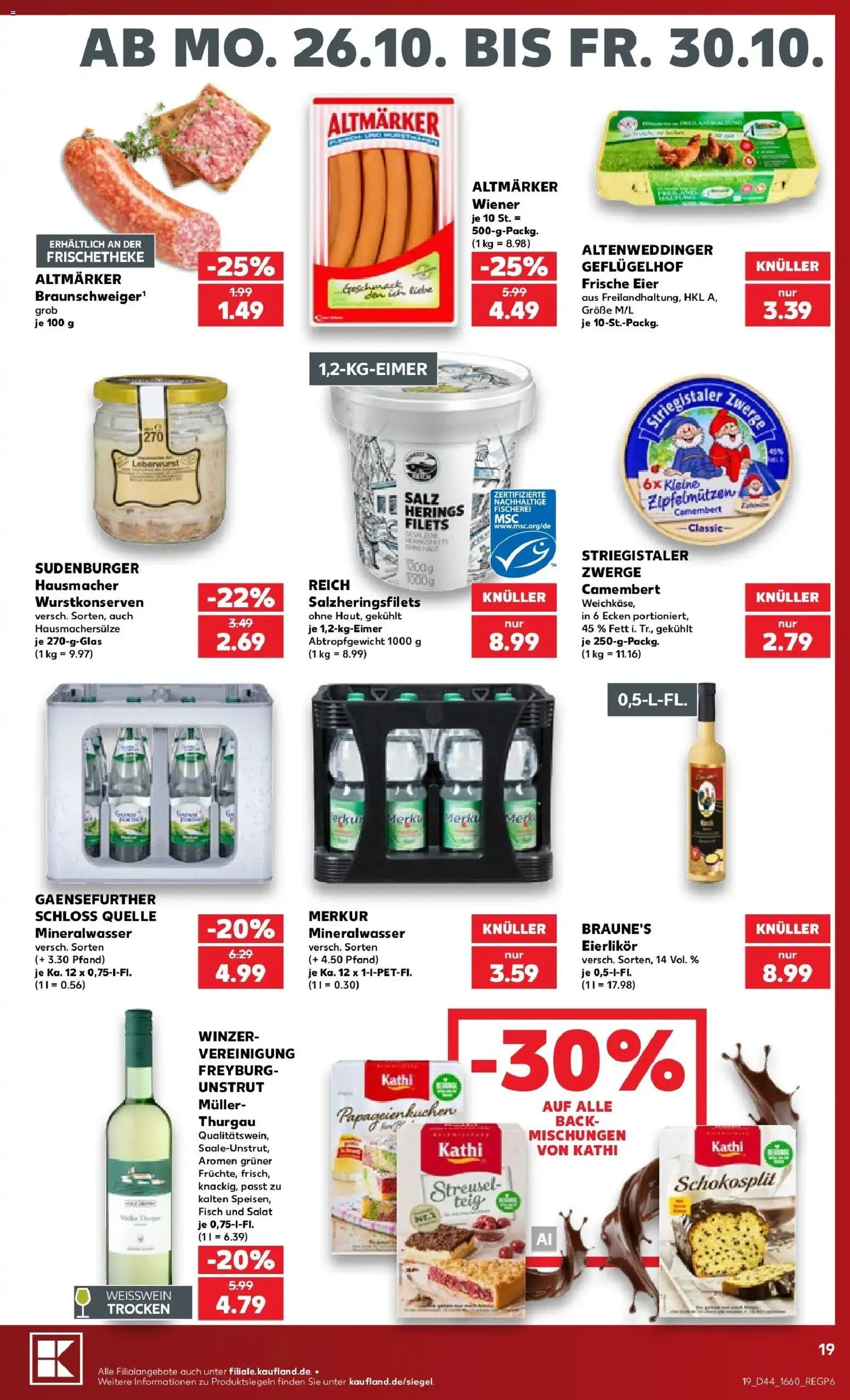 Vorschau von dem Prospekt des Geschäftes Kaufland, gültig ab dem 26.10.2026 - Fisch, Salat, Mineralwasser, Eier, Camembert, Salz, Weißwein