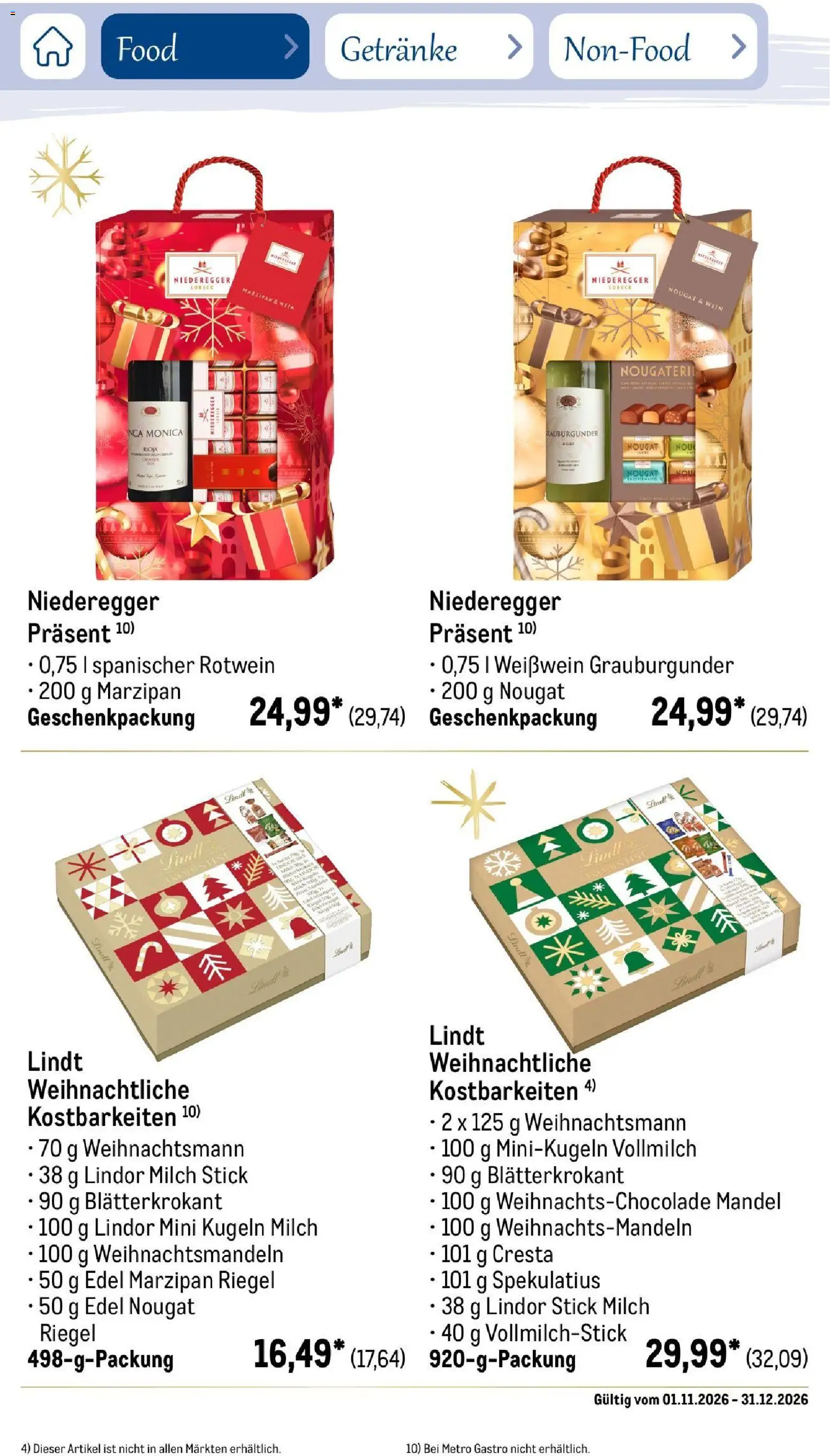 Vorschau von dem Prospekt des Geschäftes Metro, gültig ab dem 01.11.2026 - Lindt, Wein, Milch, Weißwein, Rotwein, Lindor