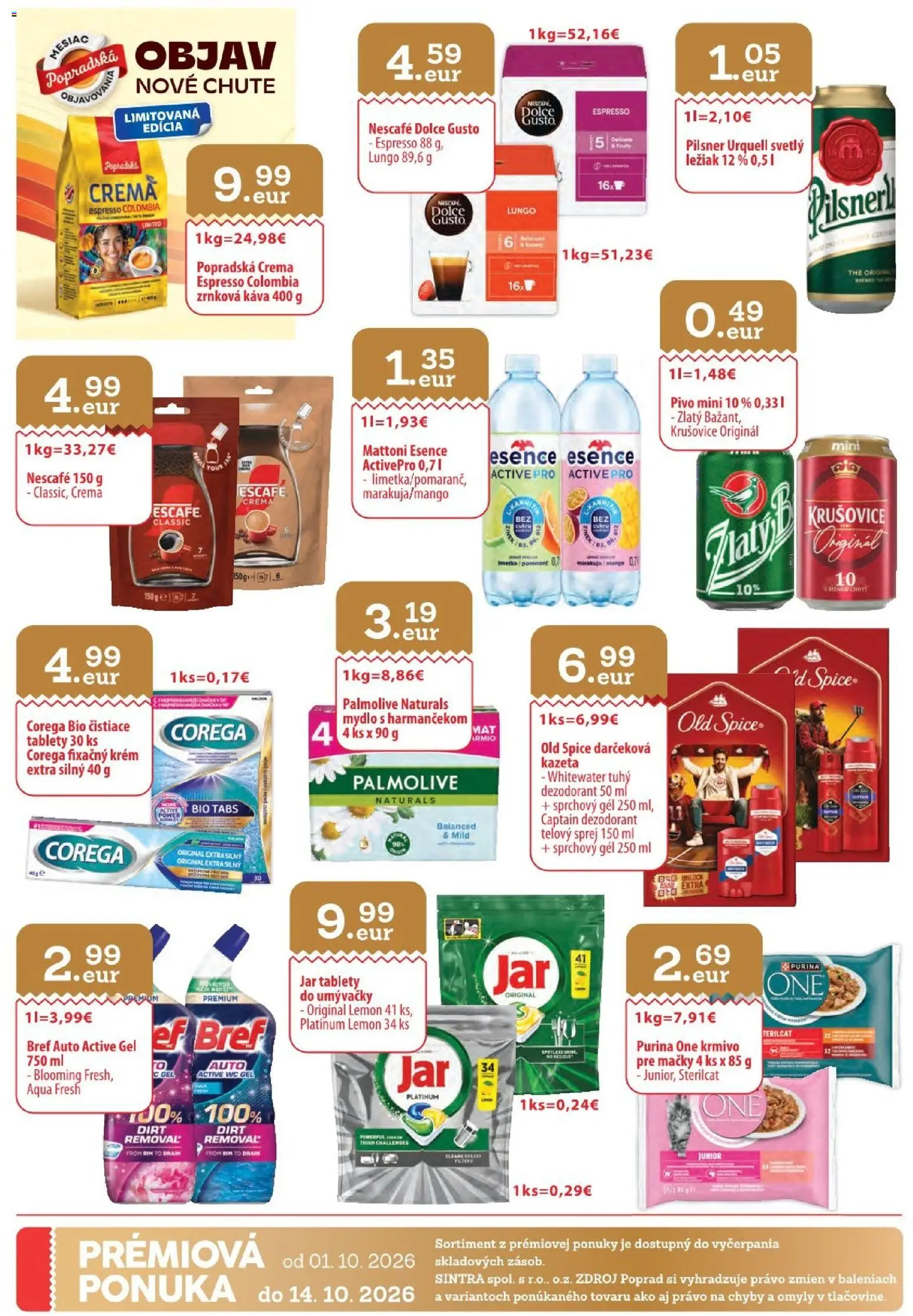 Náhľad Sintra letáku platného od 01.10.2026 - Pivo, Wc, Dolce Gusto, Jar, Dezodorant, Krušovice, Mydlo, Mattoni