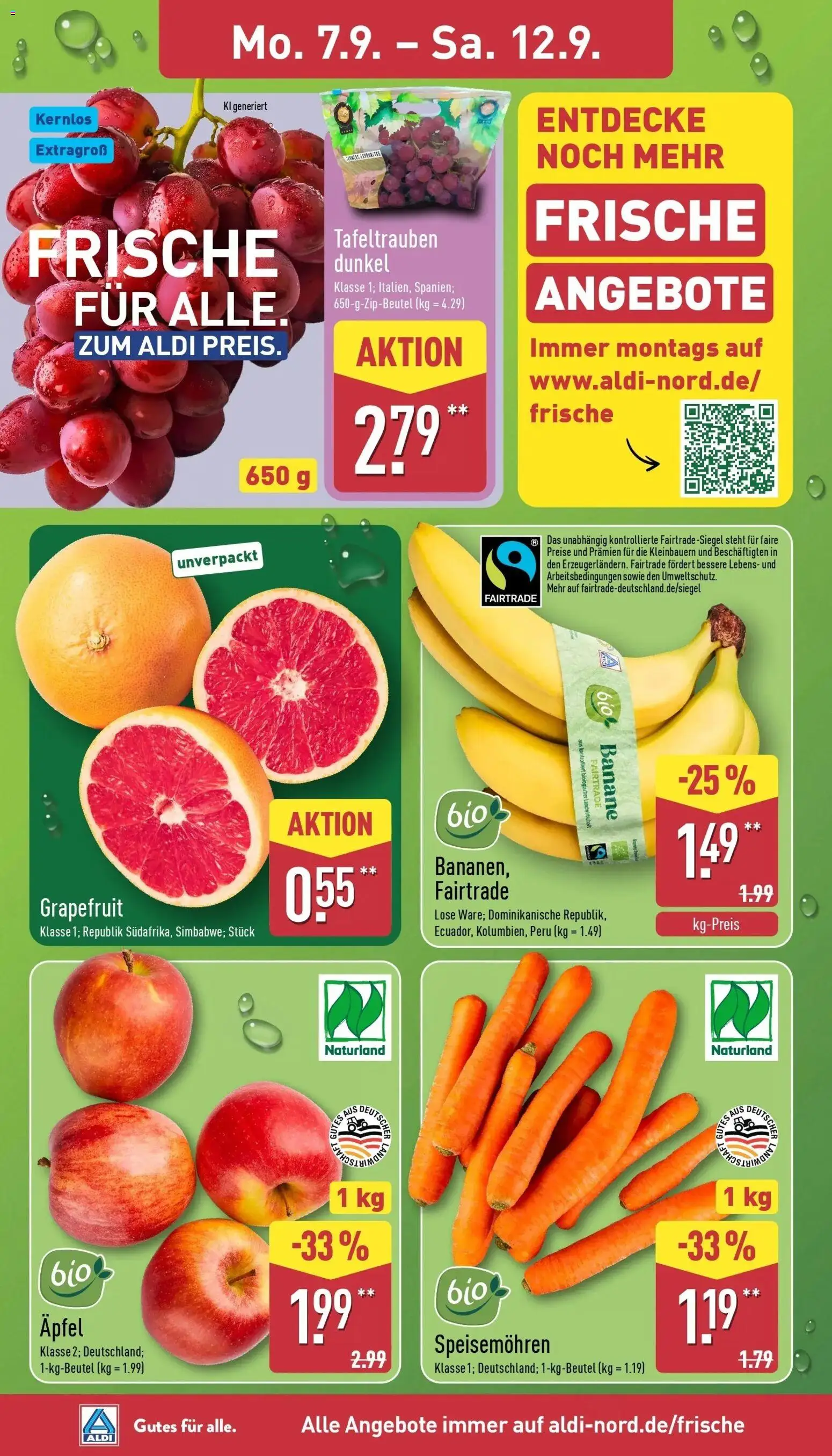 Vorschau von dem Prospekt des Geschäftes Aldi, gültig ab dem 07.09.2026 - Äpfel, Grapefruit