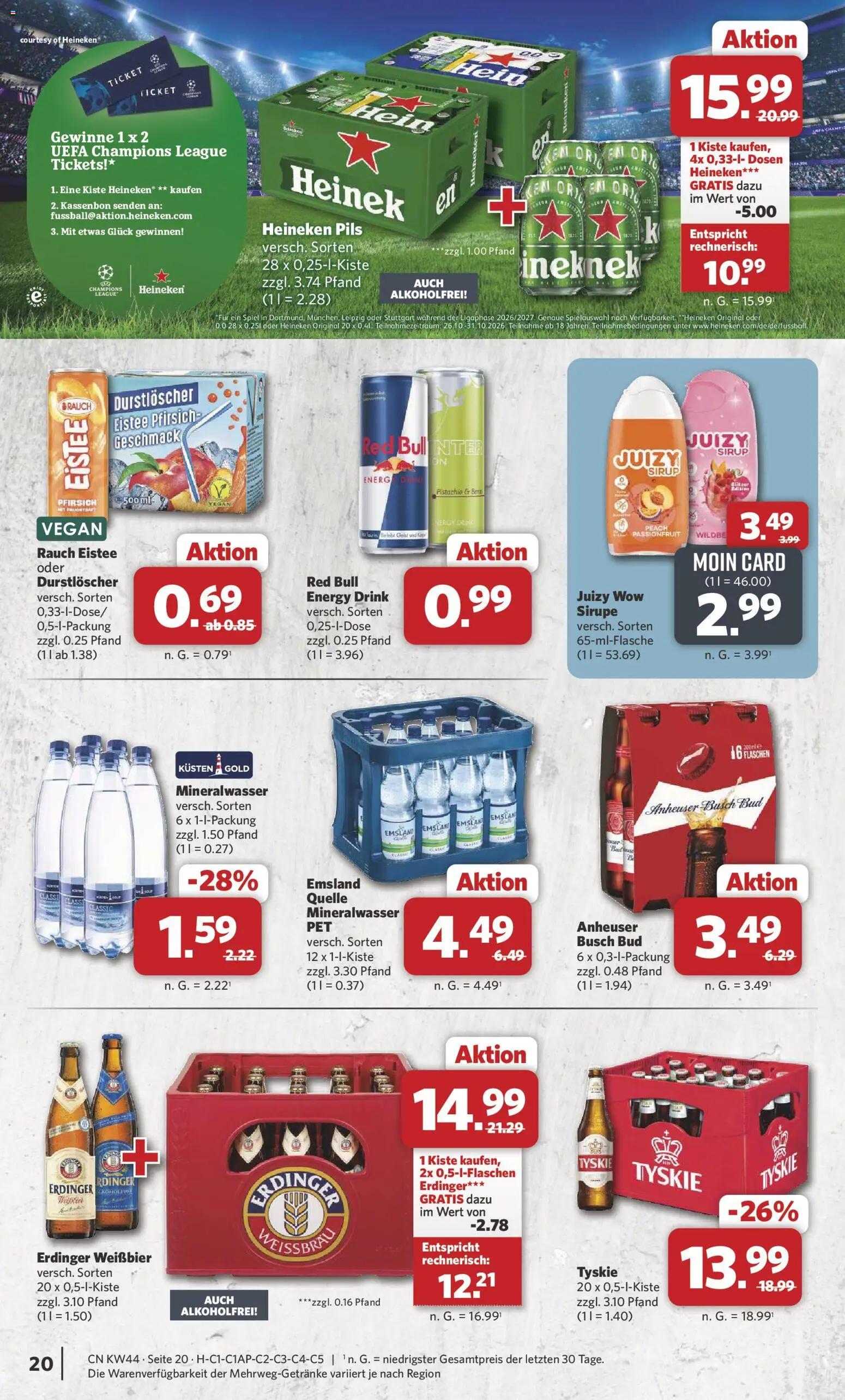 Vorschau von dem Prospekt des Geschäftes Combi, gültig ab dem 26.10.2026 - Red bull, Mineralwasser, Spiel, Heineken, Energy, Sirup, Erdinger, Pils