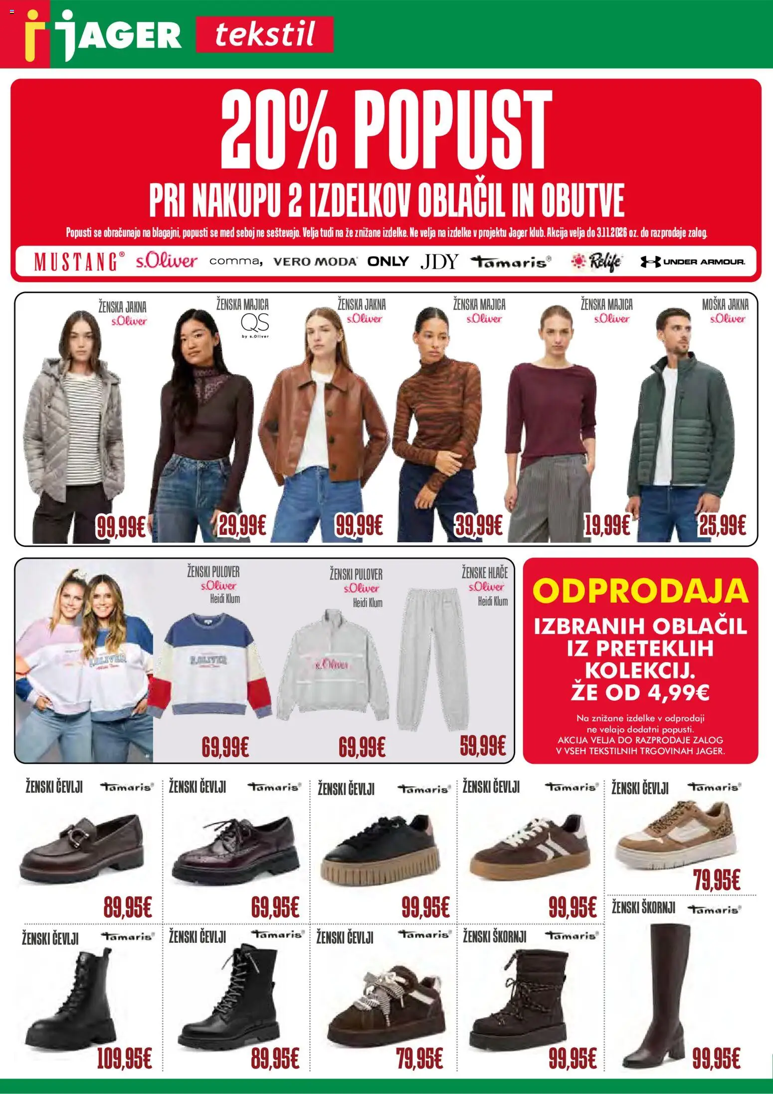 Predogled kataloga iz trgovine Jager veljaven od 28.10.2026 - Med, Cevlji, Škornji, Hlace, Pulover, Jakna, Olive, Majica