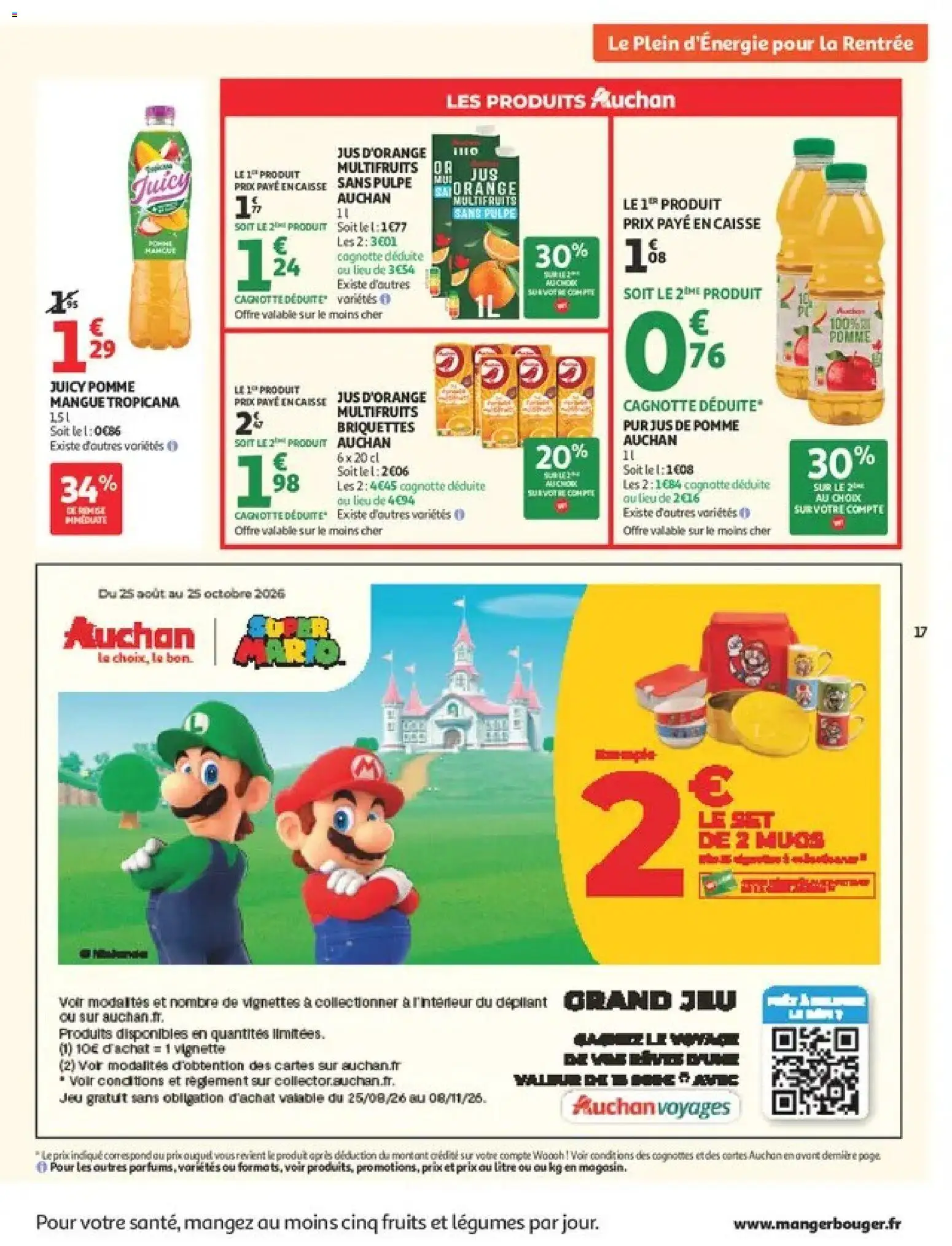 Prévisualisation de Auchan Ménage rentrée hypers du magasin Auchan formulaire valide 08/09/2026 - Fruits, Pomme, Mangue, Mugs, Jus, Jus de pomme, Briquettes, Jus d'orange