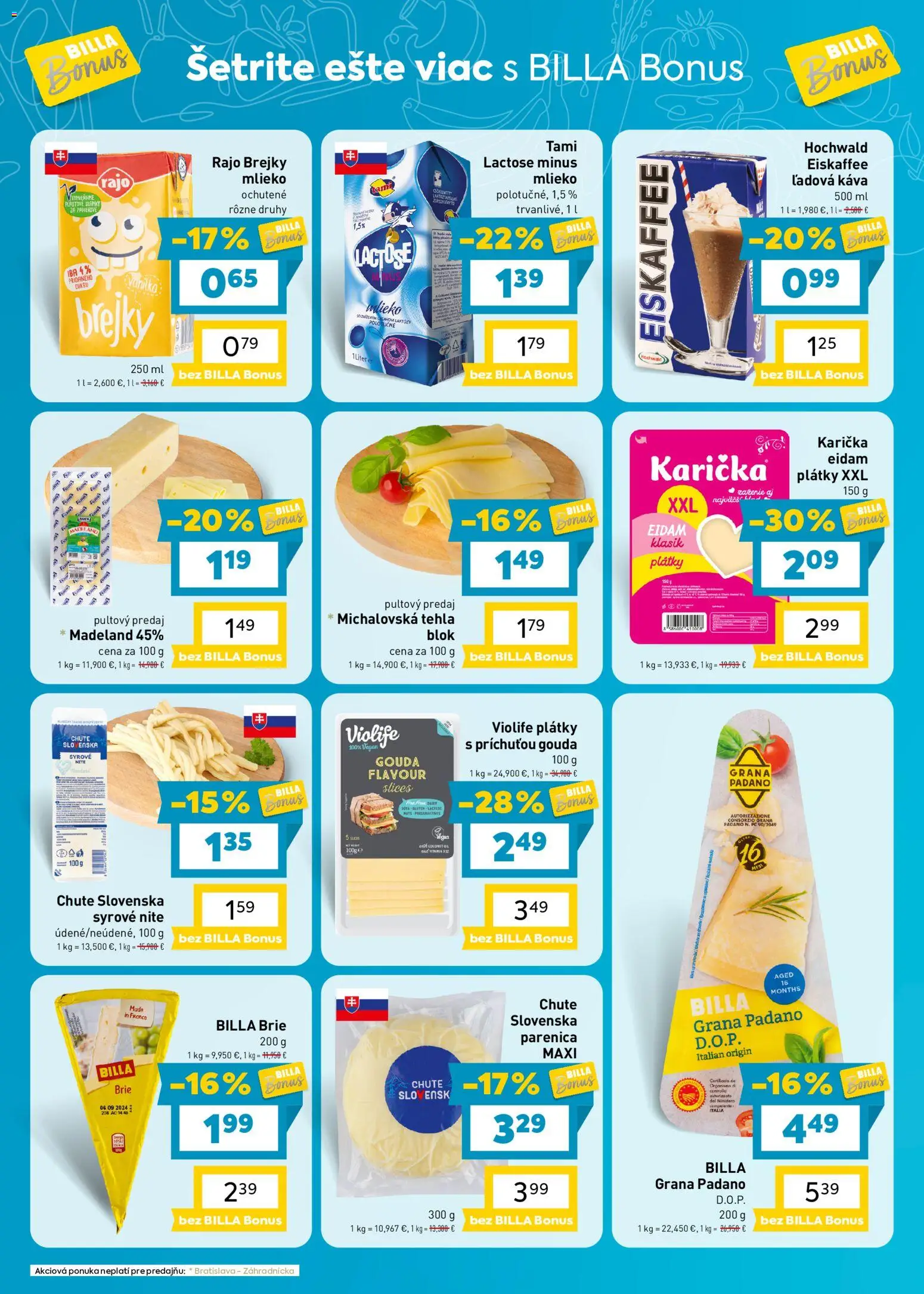Náhľad Billa letáku platného od 21.10.2026 - Káva, Mlieko, Grana Padano, Gouda, Eidam, Ľadová káva