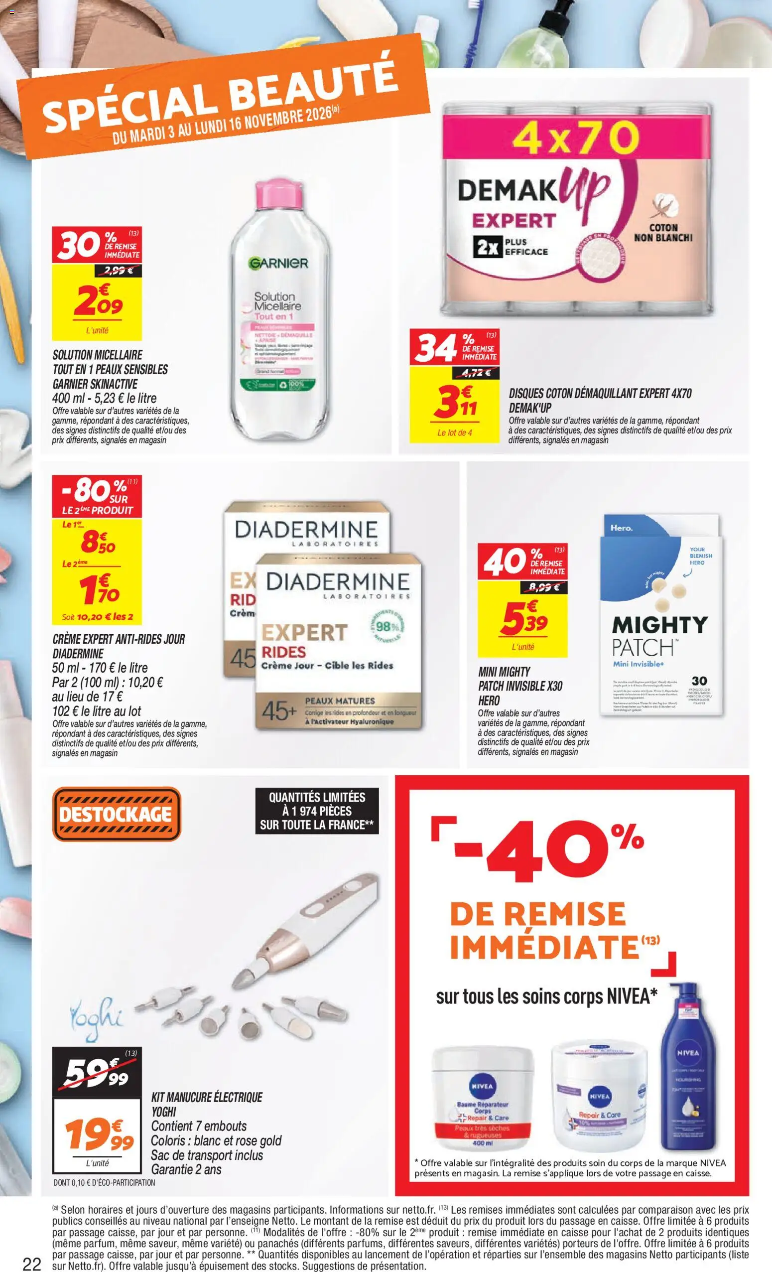 Prévisualisation de Netto - Temps fort Novembre du magasin Netto formulaire valide 03/11/2026 - Sac, Crème, Coton, Démaquillant, Sac de transport
