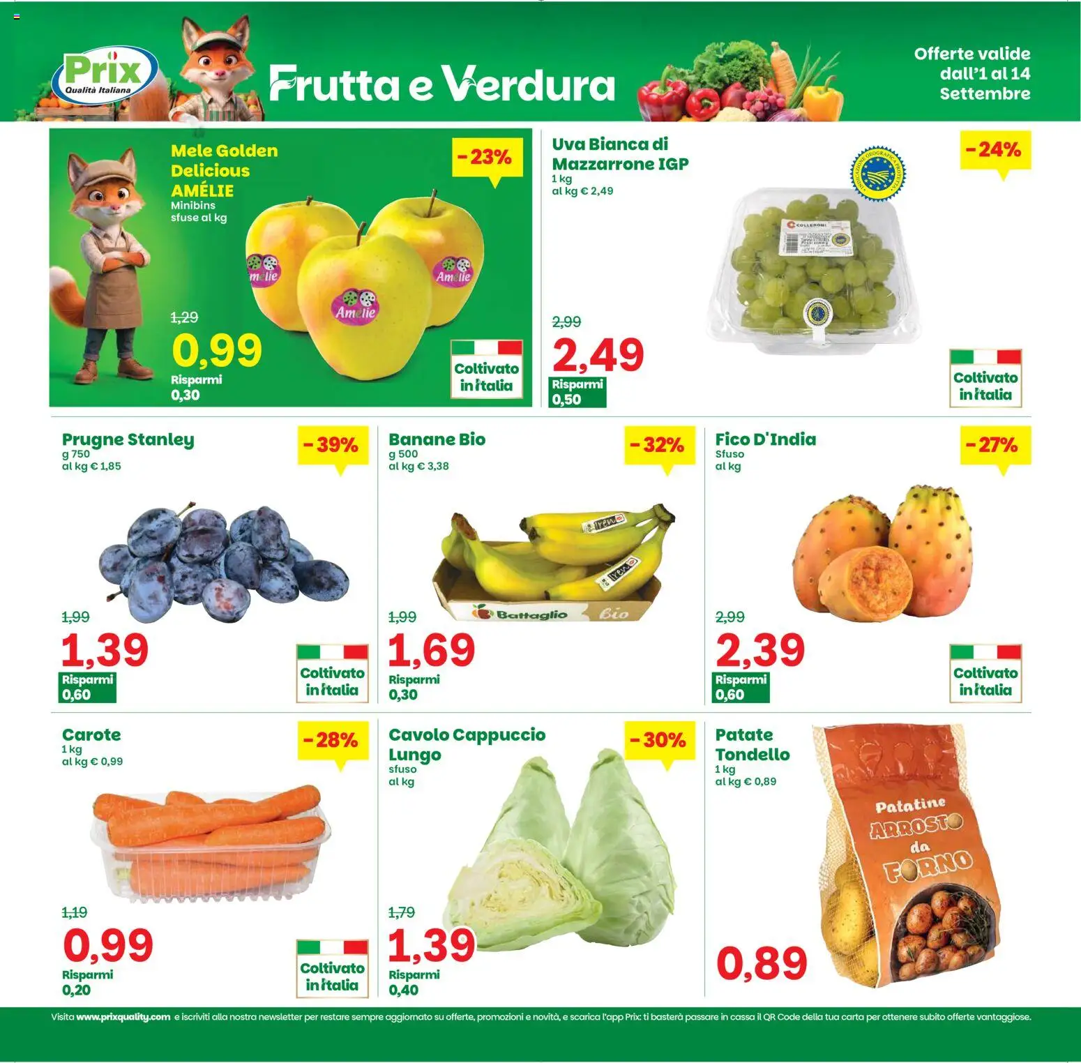 Anteprima dell'opuscolo Prix volantino Ghedi dal negozio Prix valido da 01/09/2026 - Cavolo, Patatine, Prugne, Patate, Uva, Arrosto, Mele, Carote