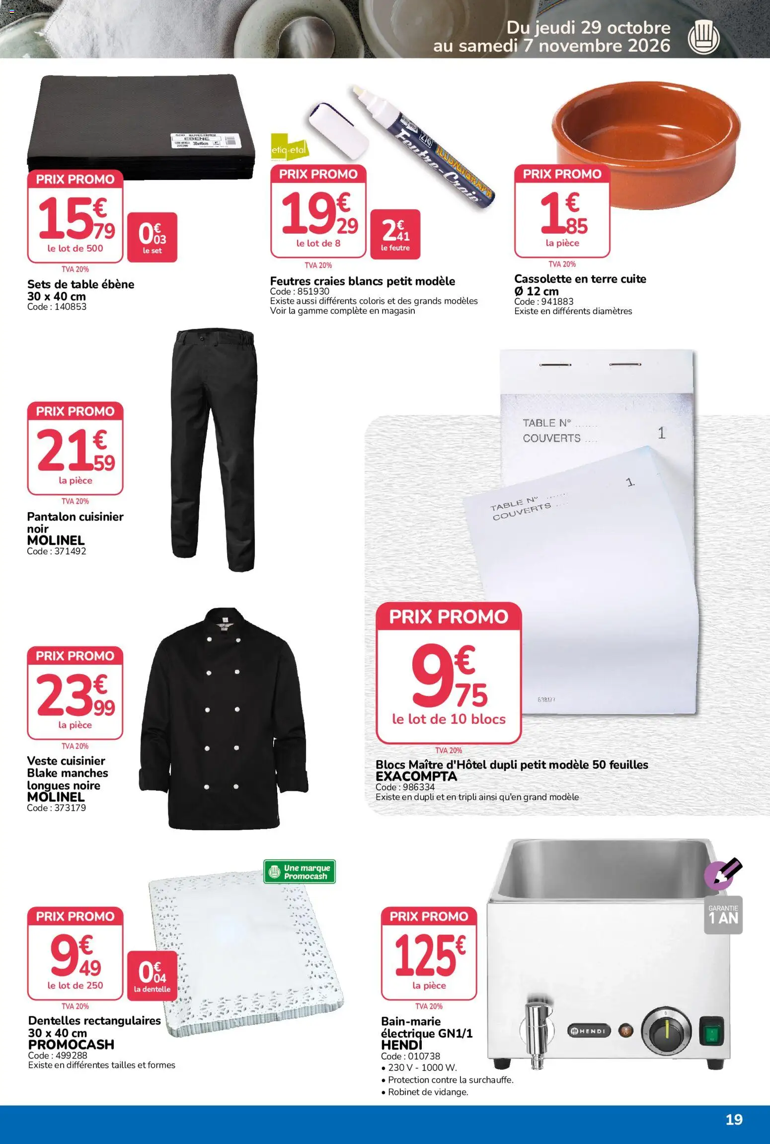 Prévisualisation de Promocash catalogue Rendez-vous Promos du magasin Promocash formulaire valide 29/10/2026 - Veste, Pantalon, Table, Robinet, Cassolette, Couverts