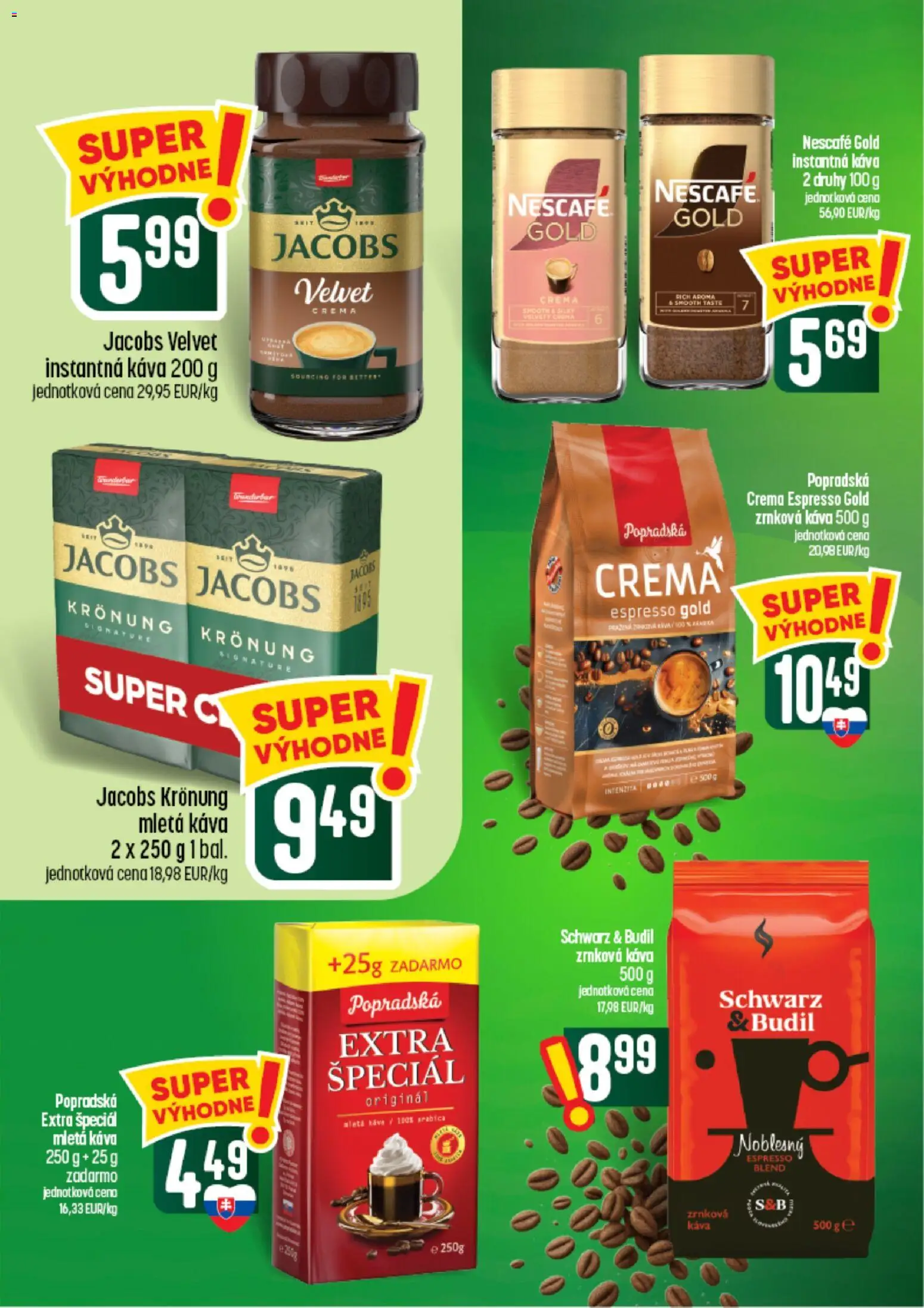 Náhľad COOP Jednota letáku platného od 24.09.2026 - Káva, Zrnková káva, Jacobs Velvet, Instantná káva, Nescafé Gold, Mletá káva, Jacobs Krönung