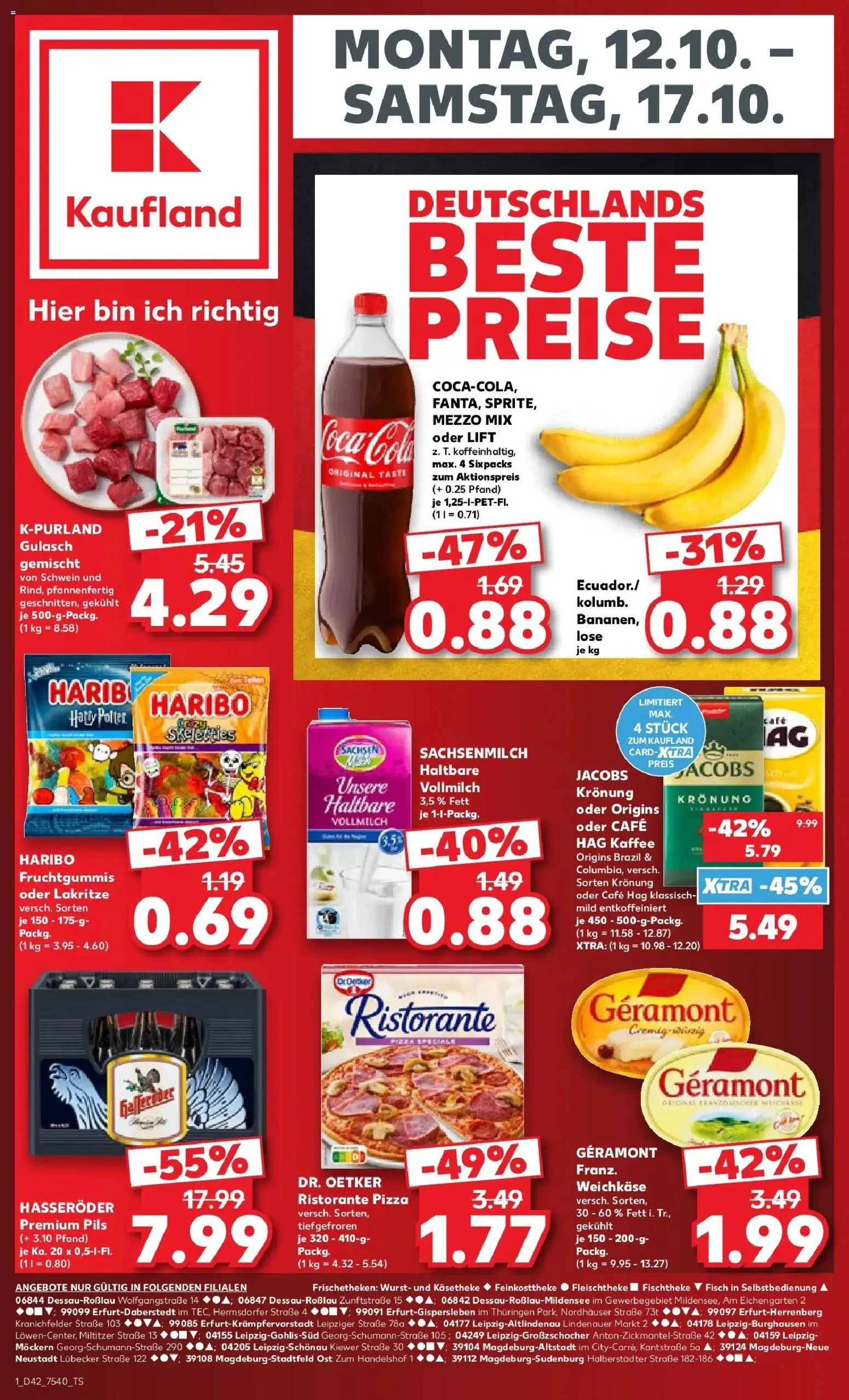 Vorschau von dem Prospekt des Geschäftes Kaufland, gültig ab dem 12.10.2026 - Haribo, Wurst, Cola, Ristorante, Mezzo mix, Hasseröder, Geramont, Pils