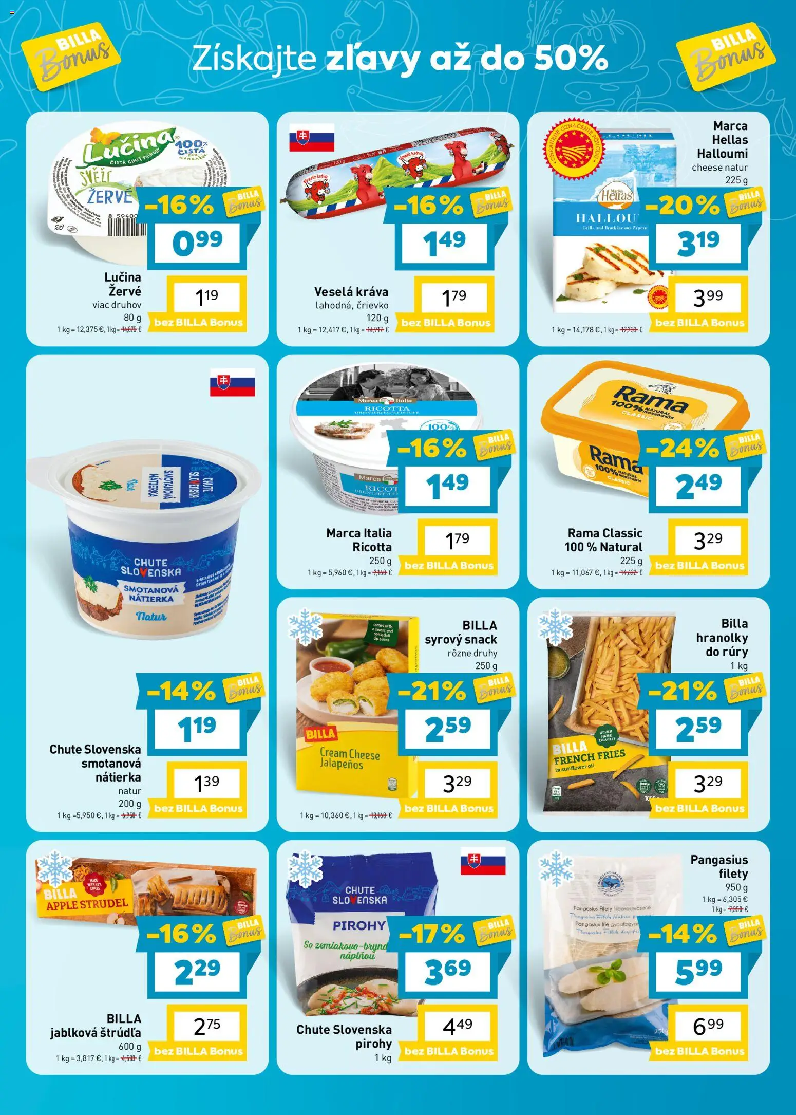 Náhľad Billa letáku platného od 21.10.2026 - Apple, Pirohy, Ricotta, Cream cheese, Hranolky, Žervé, Nátierka, Rama