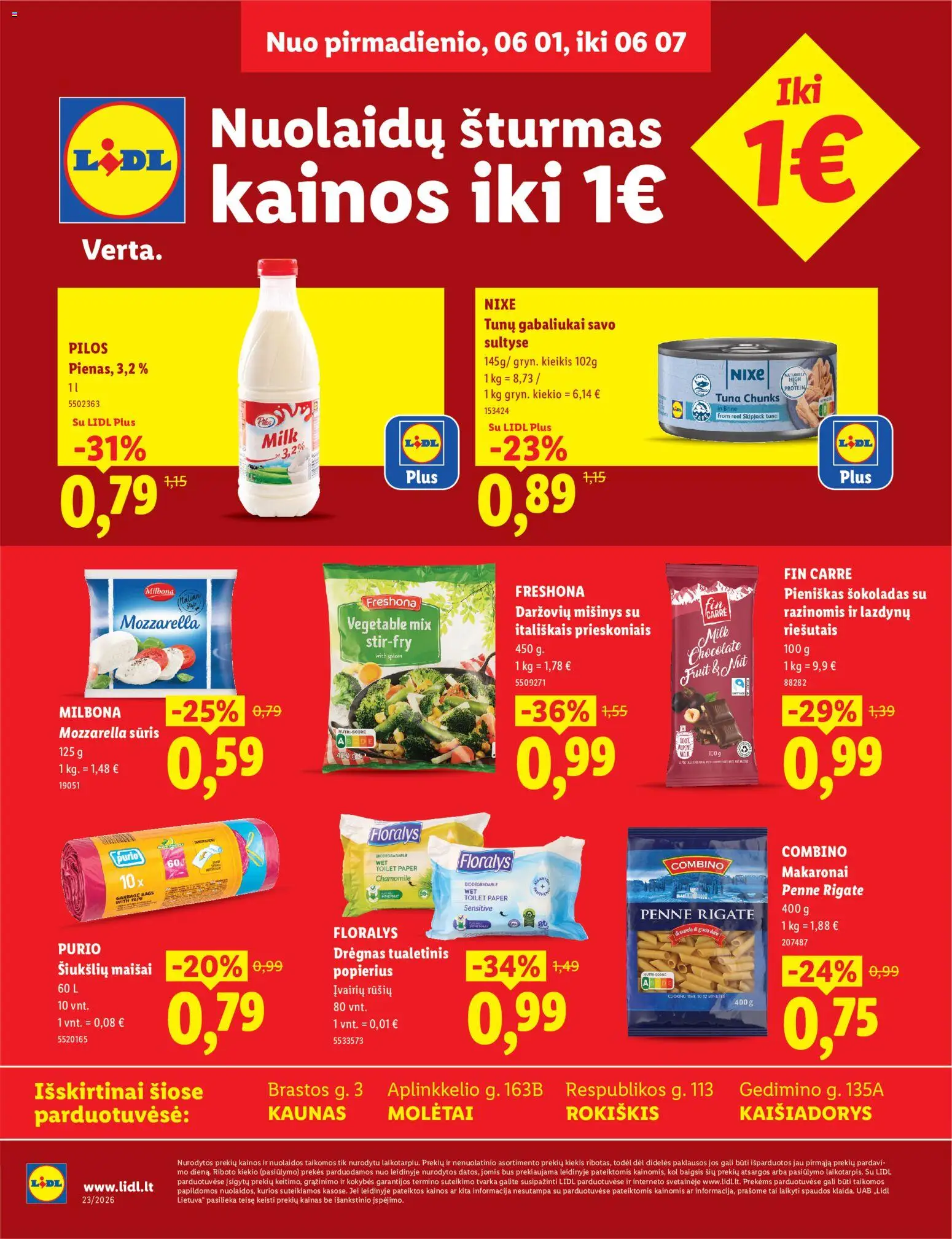 LIDL parduotuvės leidinio LIDL leidinys - Nuolaidų šturmas galiojančio nuo 2026.06.01 peržiūra - Makaronai, Šokoladas, Sūris, Tualetinis popierius