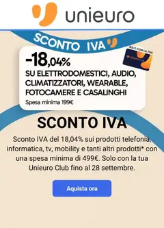 Anteprima del volantino Volantino Unieuro - sconto iva valido a partire dal 25/09/2026