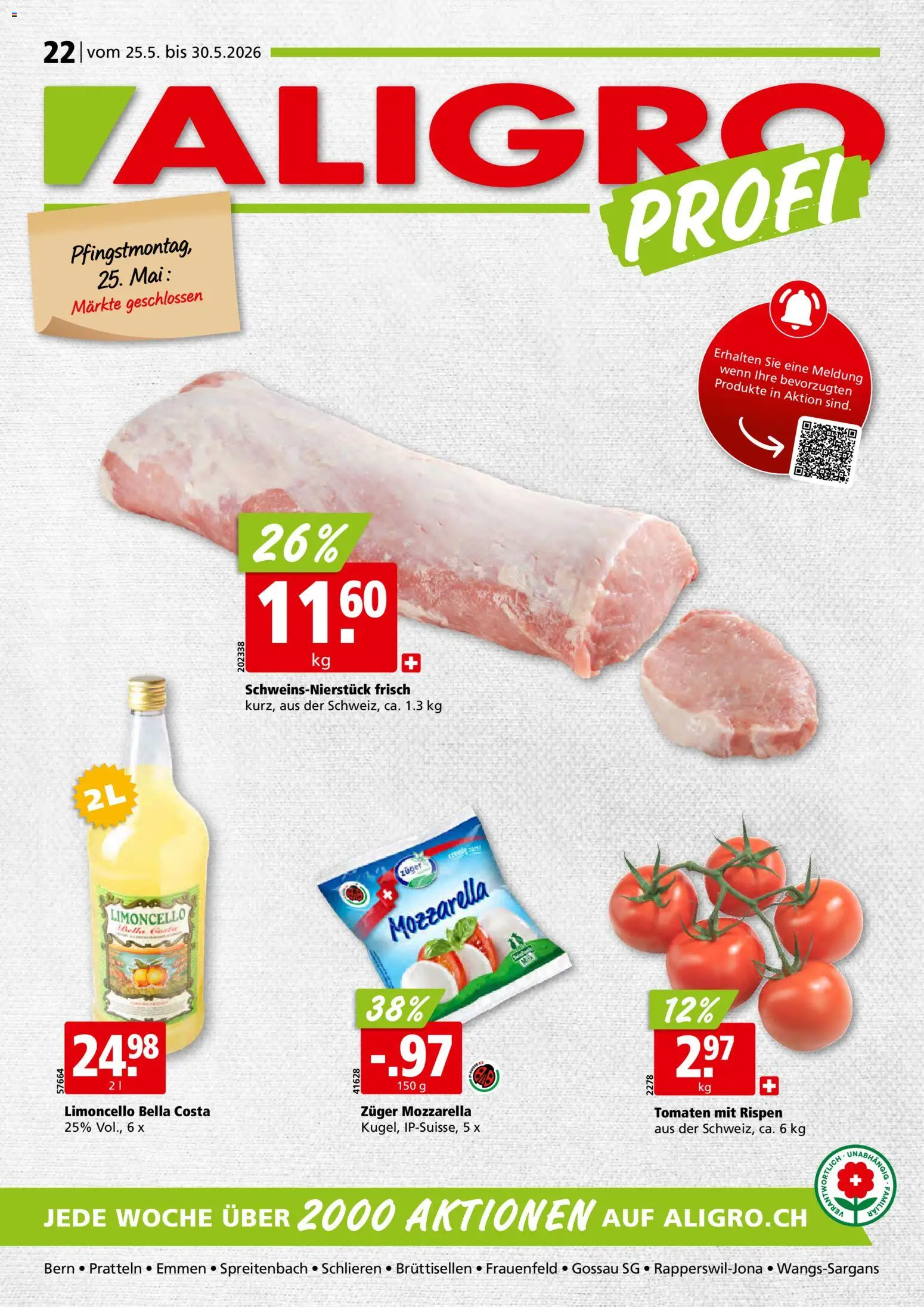Vorschau des Merkblatts Aligro aktionen Schlieren, Gossau SG, Frauenfeld, Rapperswil-Jona, Sargans, Bern vom Shop Aligro gültig von 25.05.2026 bis 30.05.2026 - Tomaten