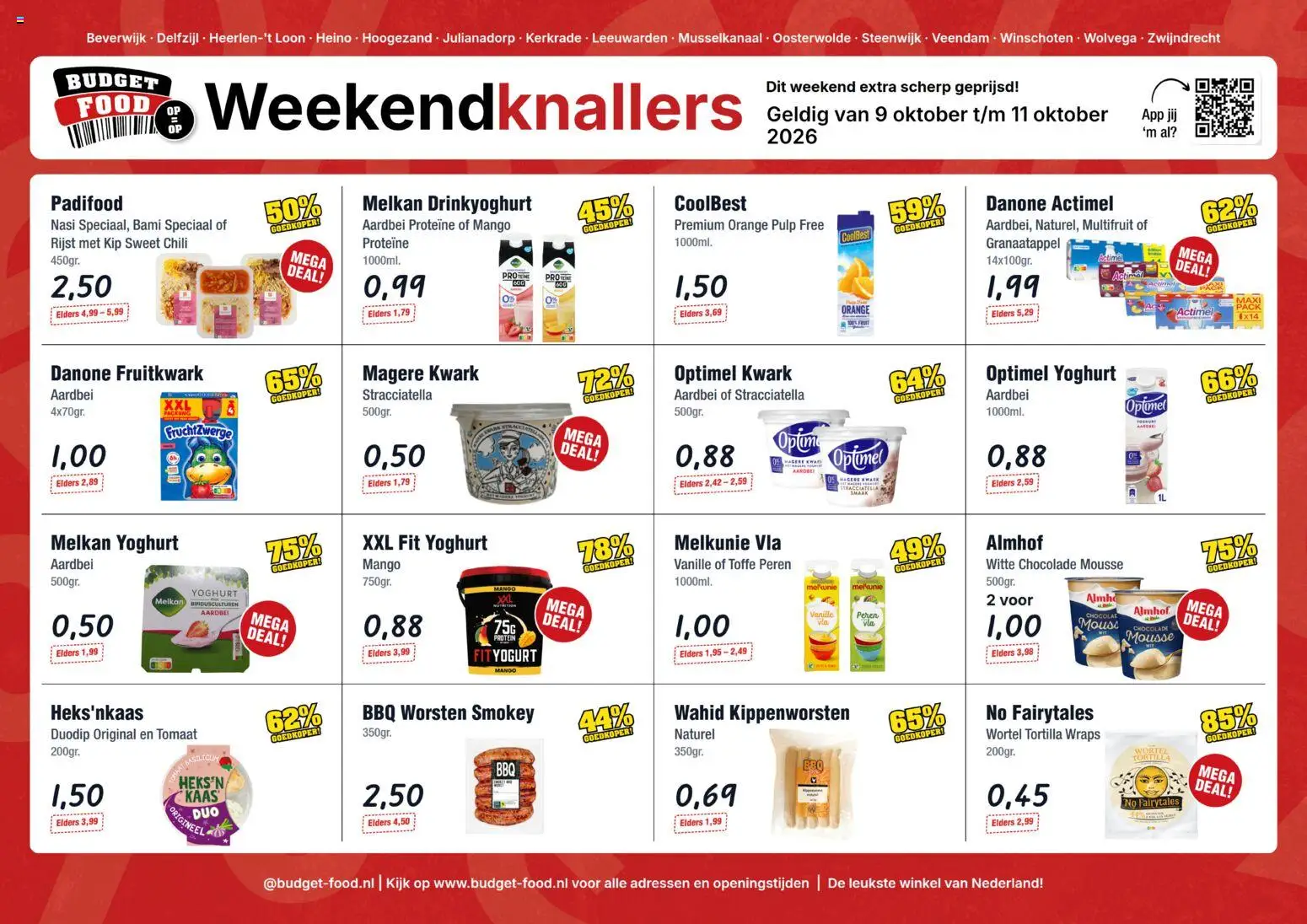 Voorbeeld van Budget Food folder - Weekend van winkel Budget Food geldig vanaf 09-10-2026 - Kip, Tortilla, Granaatappel, Rijst, Magere kwark, Vanille, Witte chocolade, Proteïne
