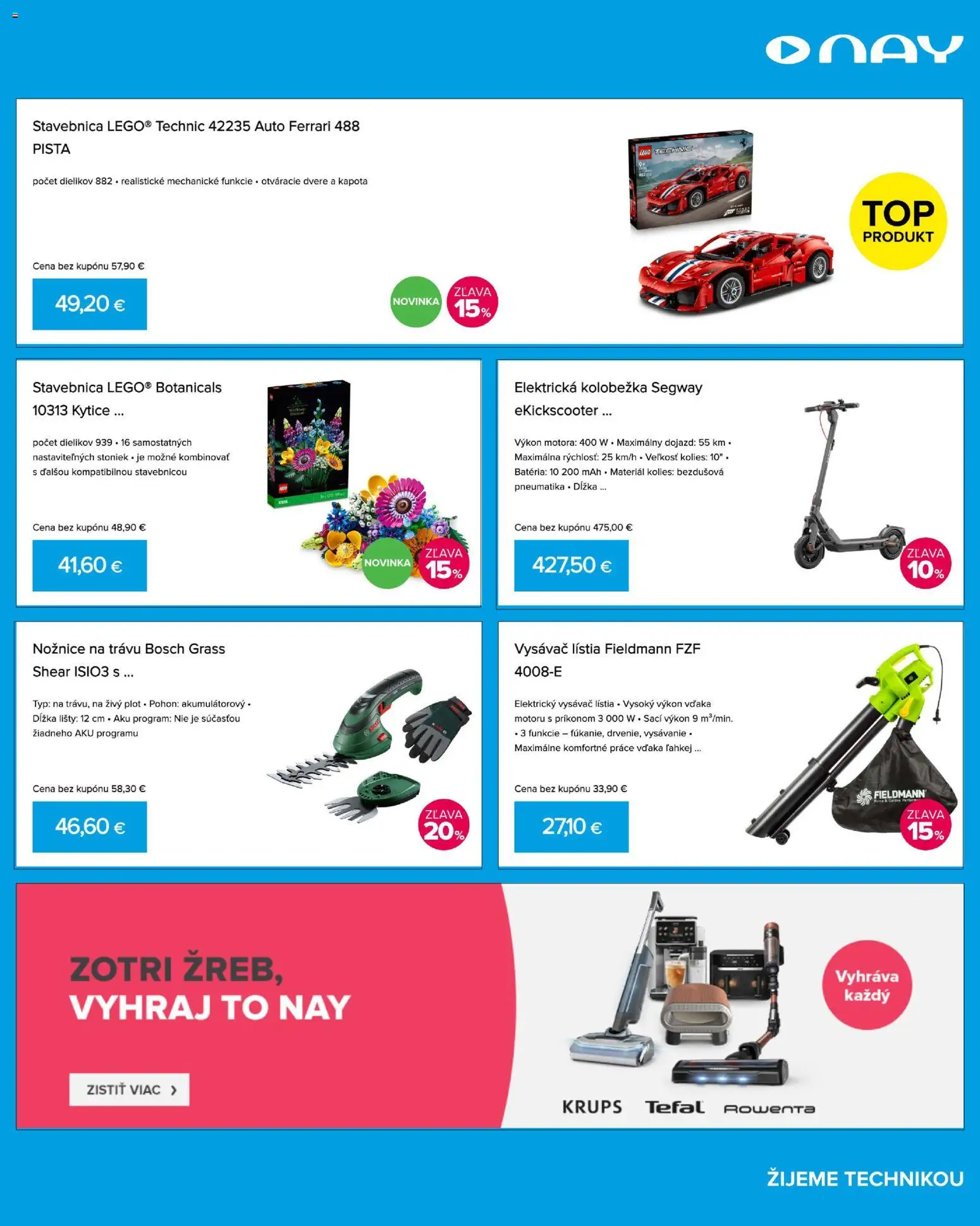 Náhľad NAY Elektrodom letáku platného od 19.10.2026 - Vysávač, Bosch, Dvere, Tefal, Batéria, Elektrická kolobežka, Rowenta, Aku